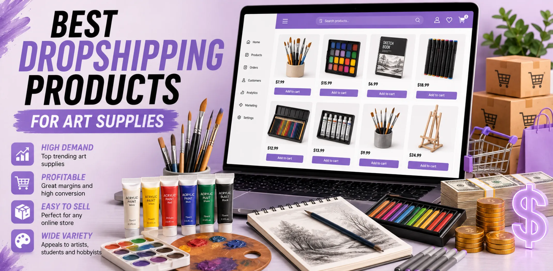 Featured image for an article about the best dropshipping products for art supplies