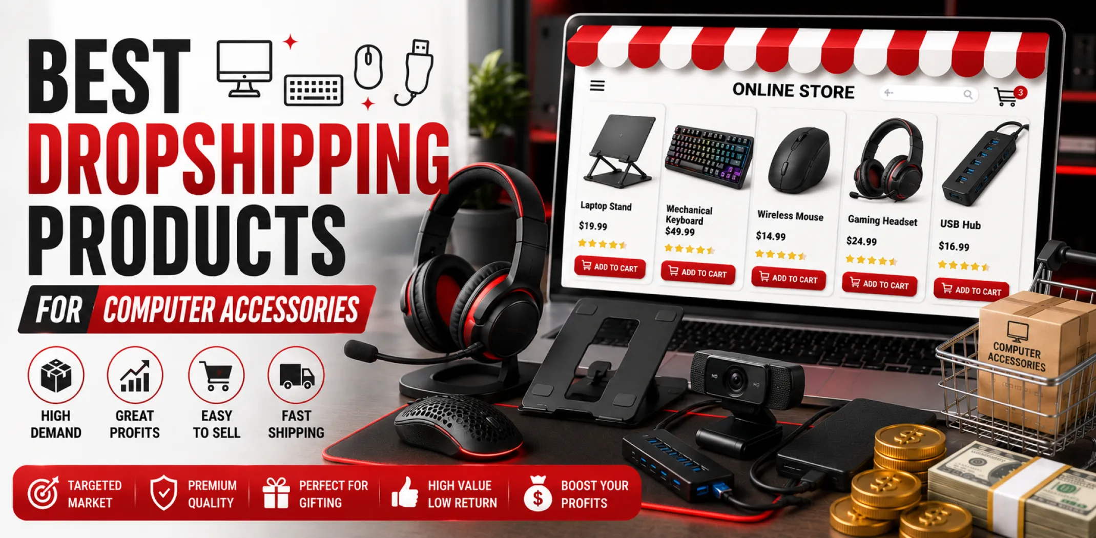 Featured image for an article about the best dropshipping products for computer accessories