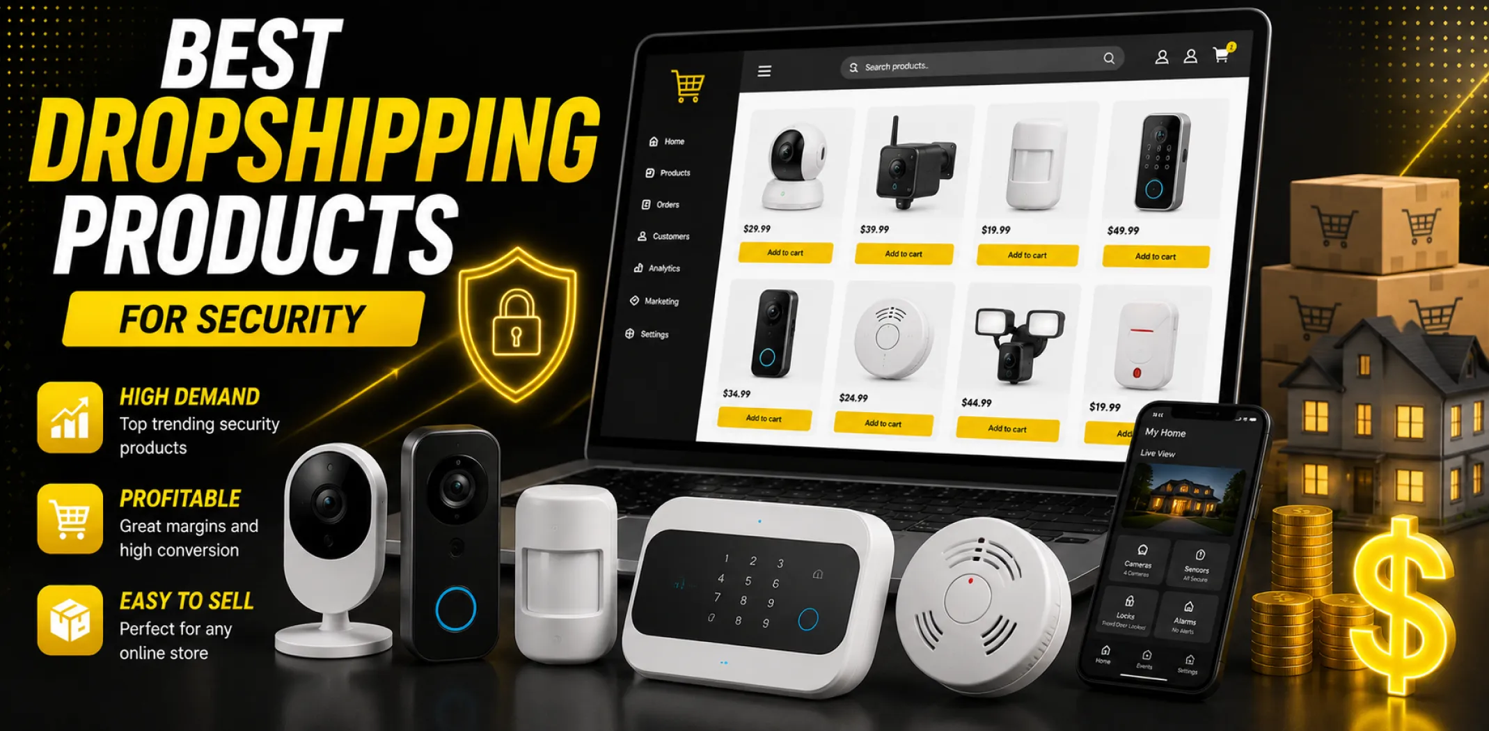 Featured image for an article about the best dropshipping products for security