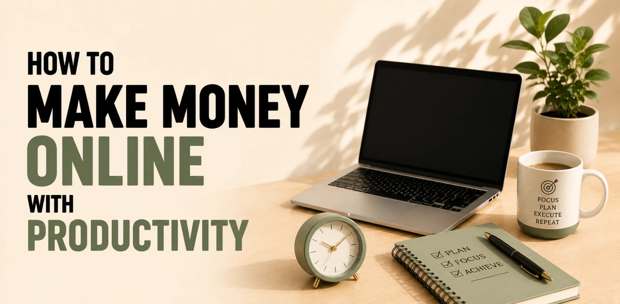 Featured image for an article about how to make money online with productivity