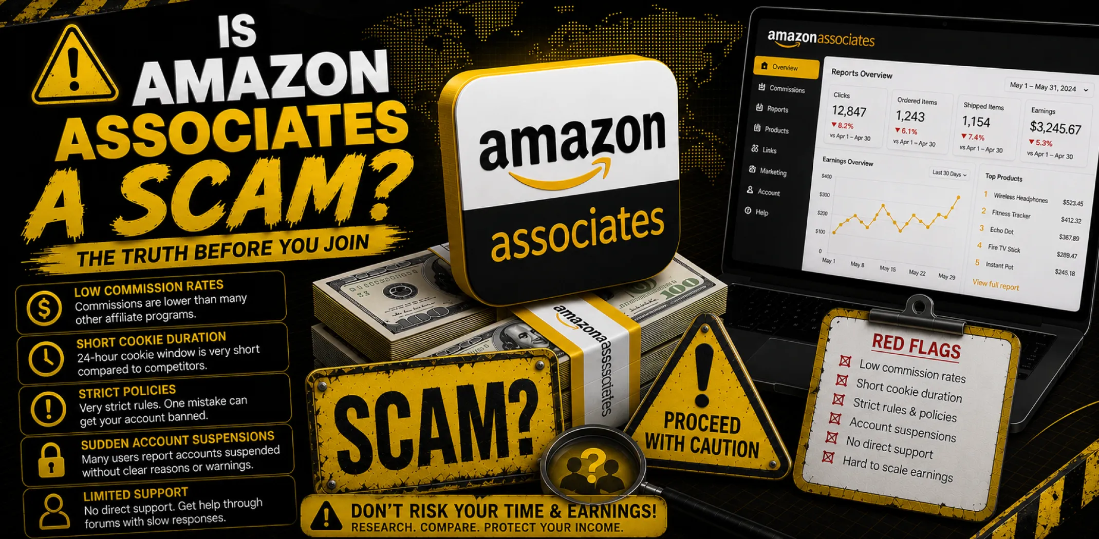 Featured image for an article answering the question "Is Amazon Associates a scam?"