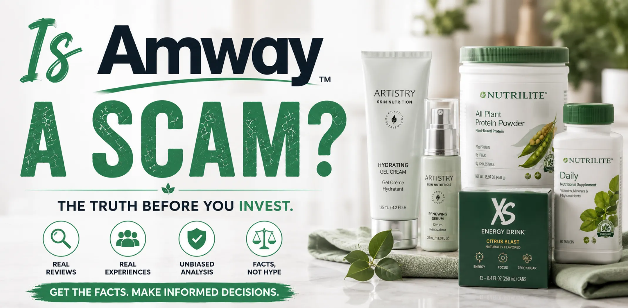 Featured image for an article answering the question "Is Amway a scam?"