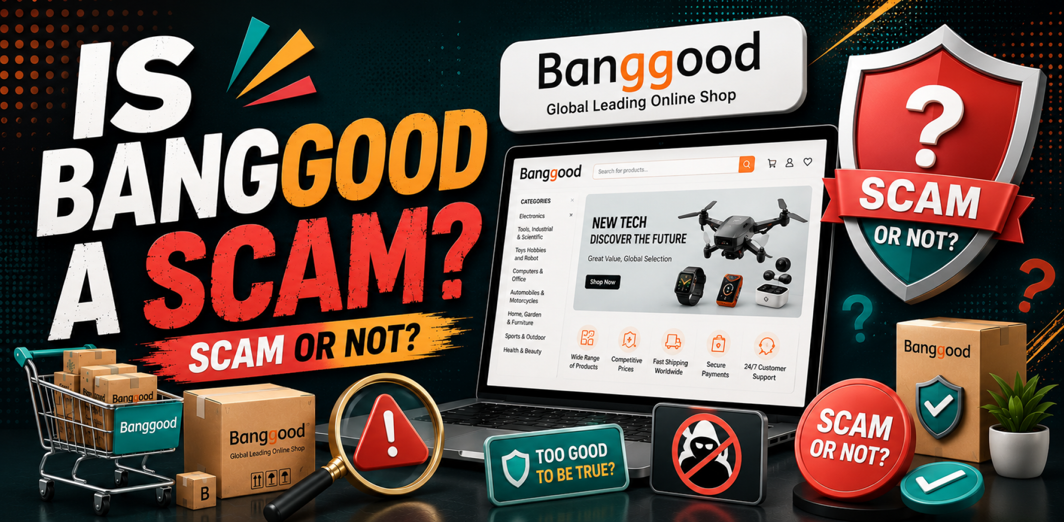 Featured image for an article about Is Banggood a scam.