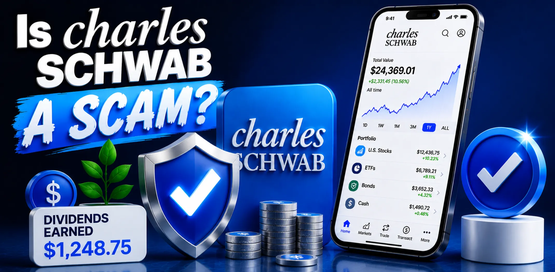 Featured image for an article answering the question "Is Charles Schwab a scam?"