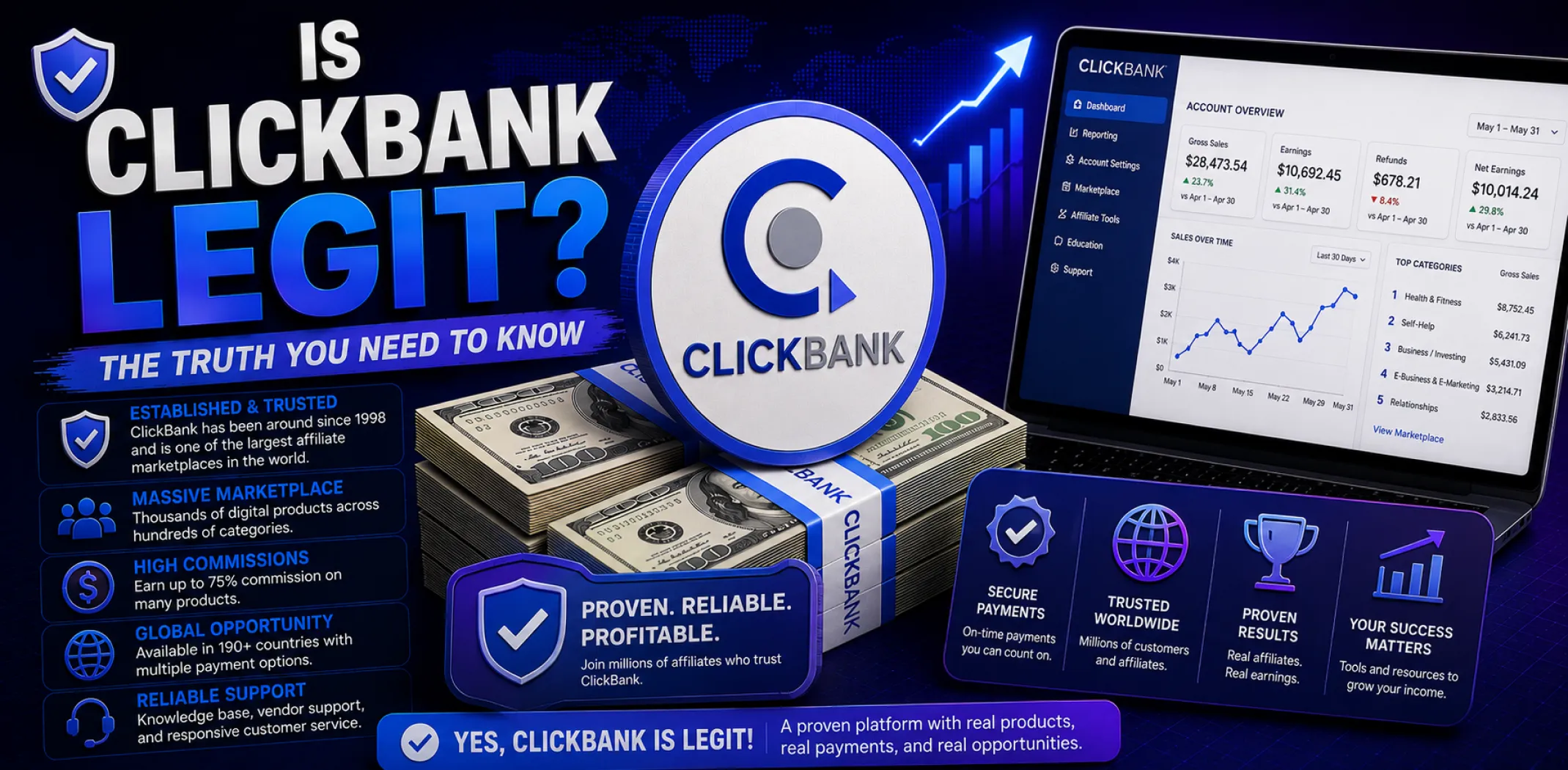 Featured image for an article answering the question "Is ClickBank legit?"