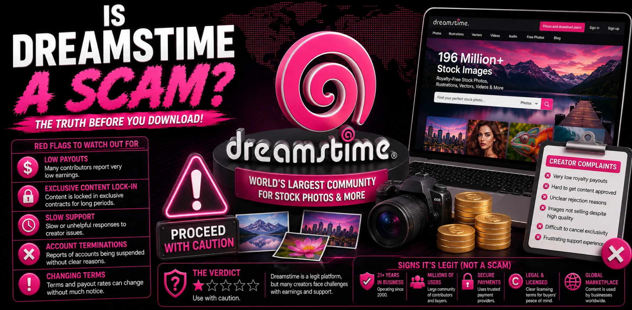Featured image for an article answering the question "Is Dreamstime a scam?"