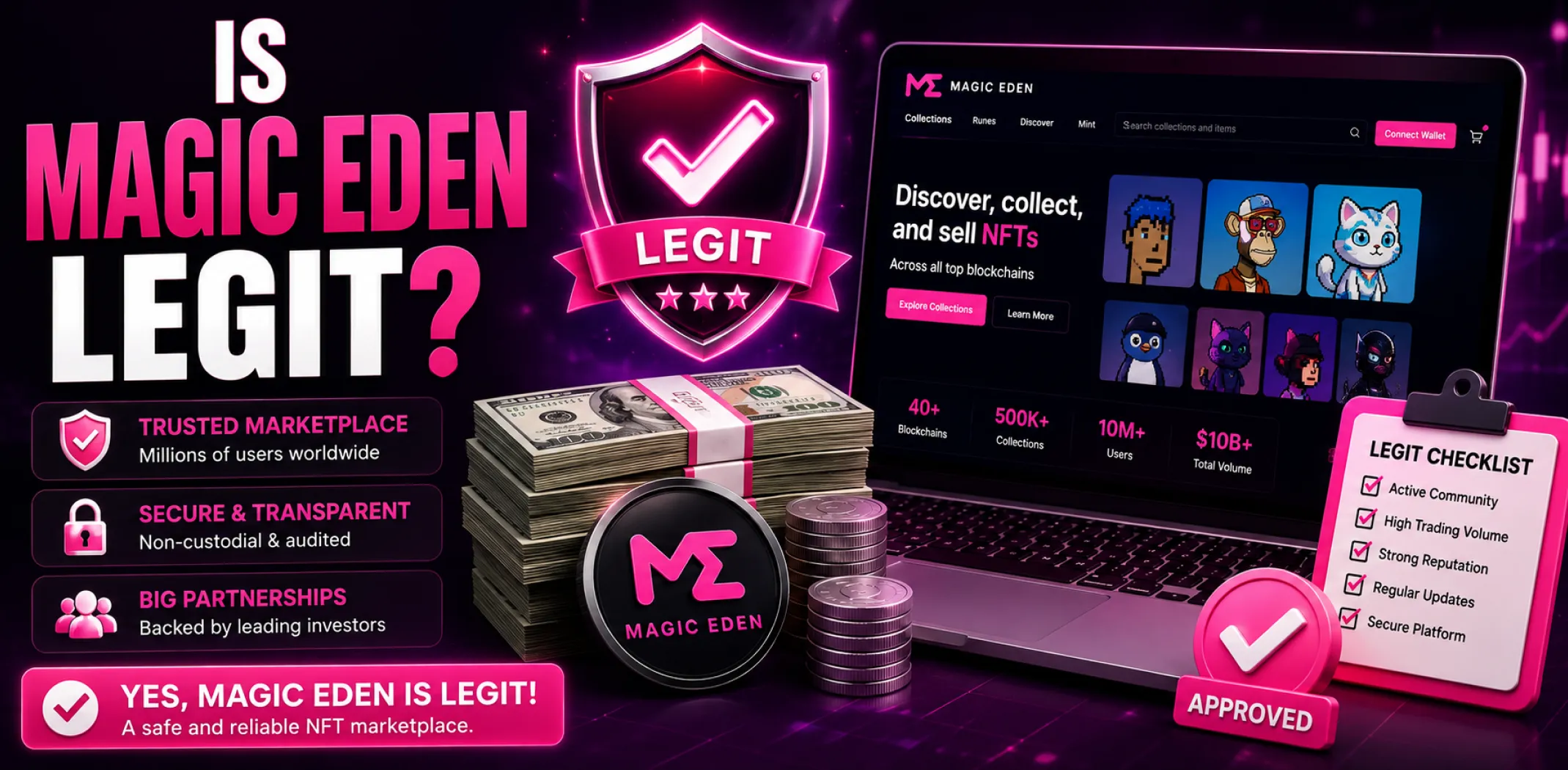 Featured image for an article answering the question "Is Magic Eden a scam?"