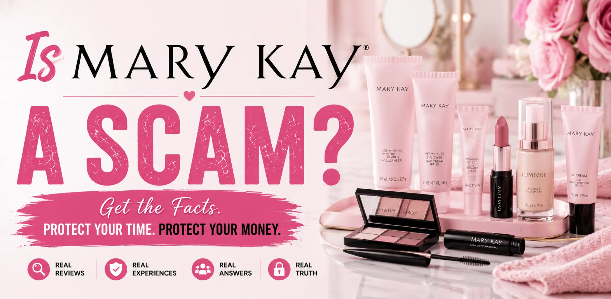 Featured image for an article answering the question "Is Mary Kay a scam?"