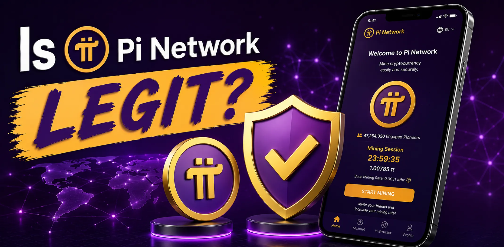 Featured image for an article answering the question "Is Pi Network legit?"