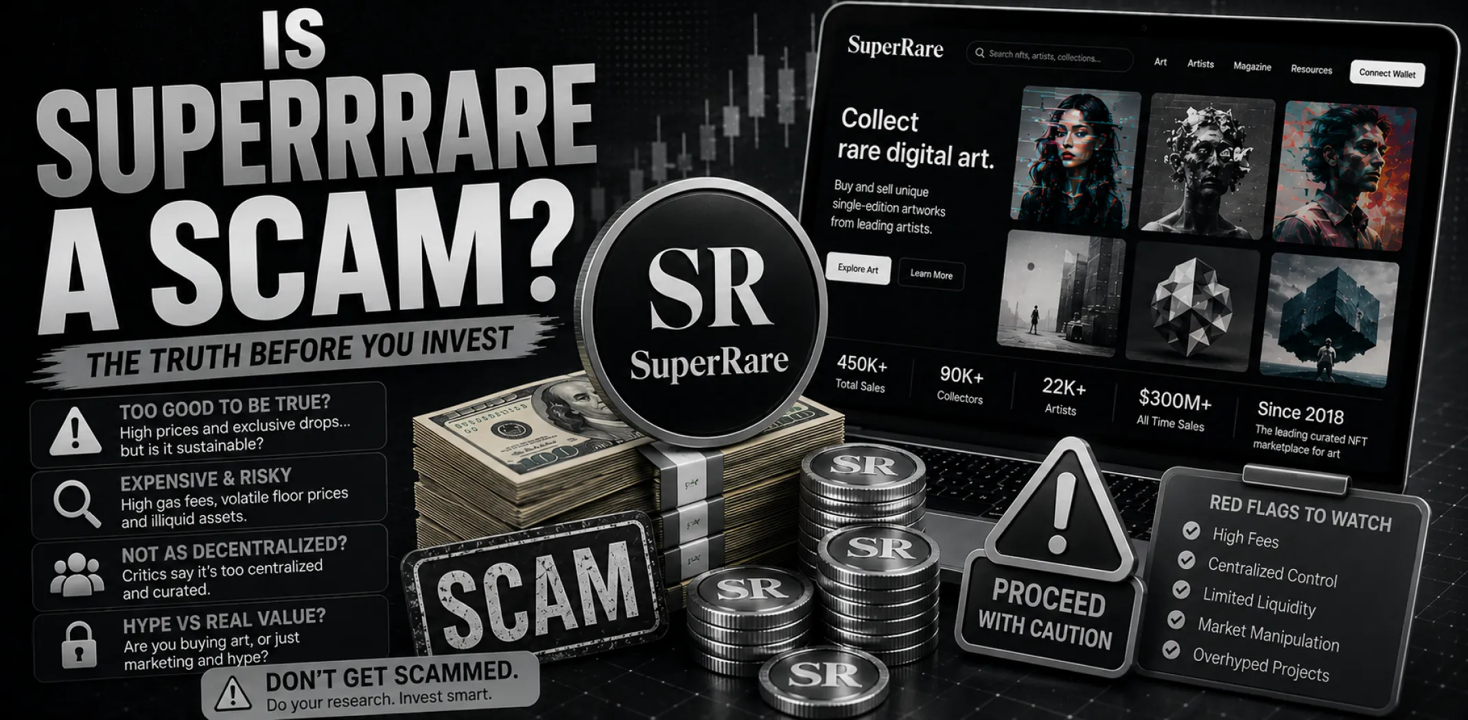 Featured image for an article answering the question "Is SuperRare a scam?"