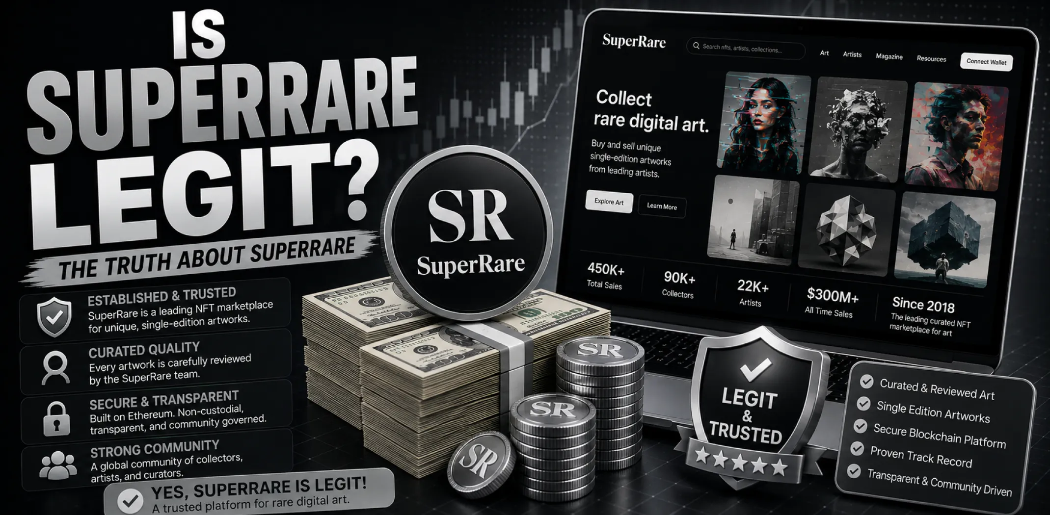 Featured image for an article answering the question "Is SuperRare legit?"