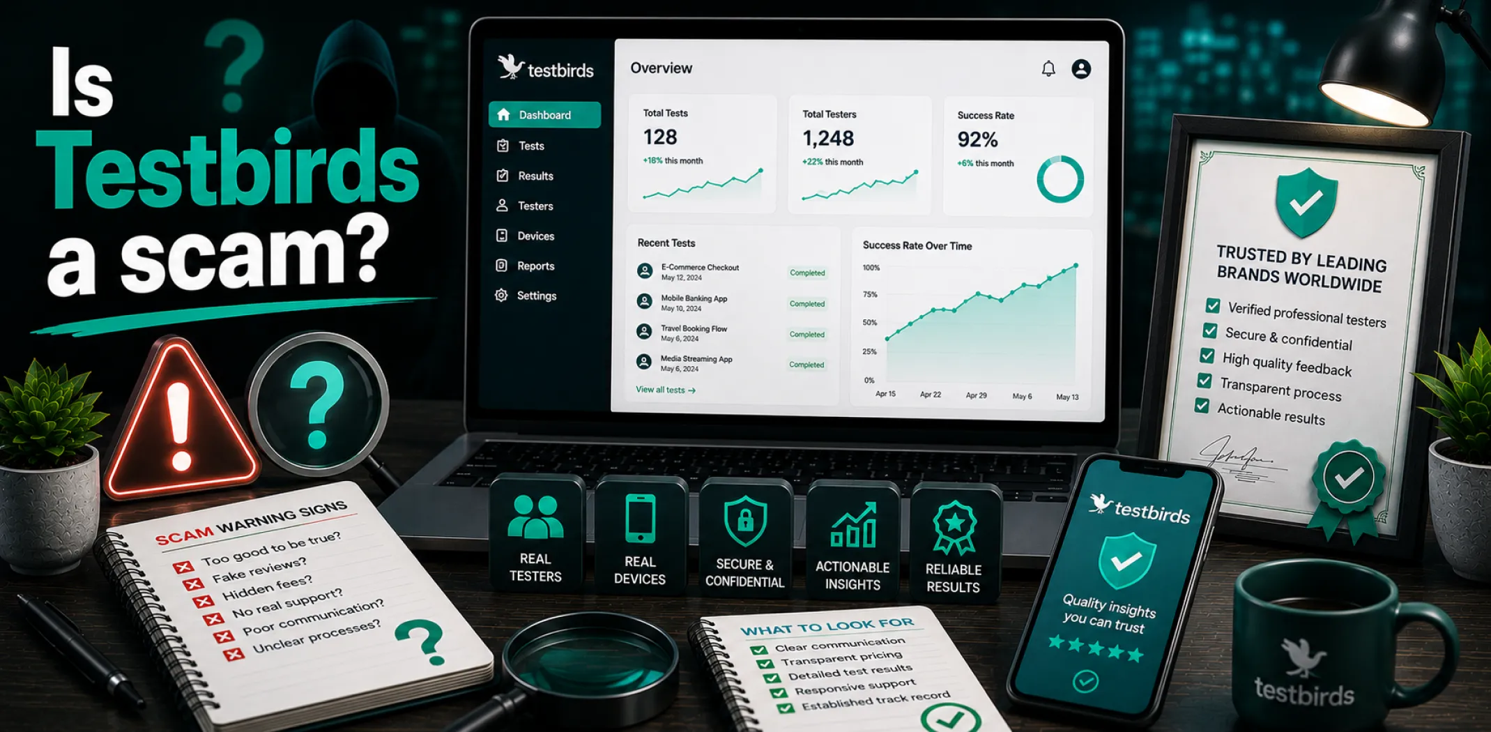 Featured image for an article answering the question "Is Testbirds a scam?"