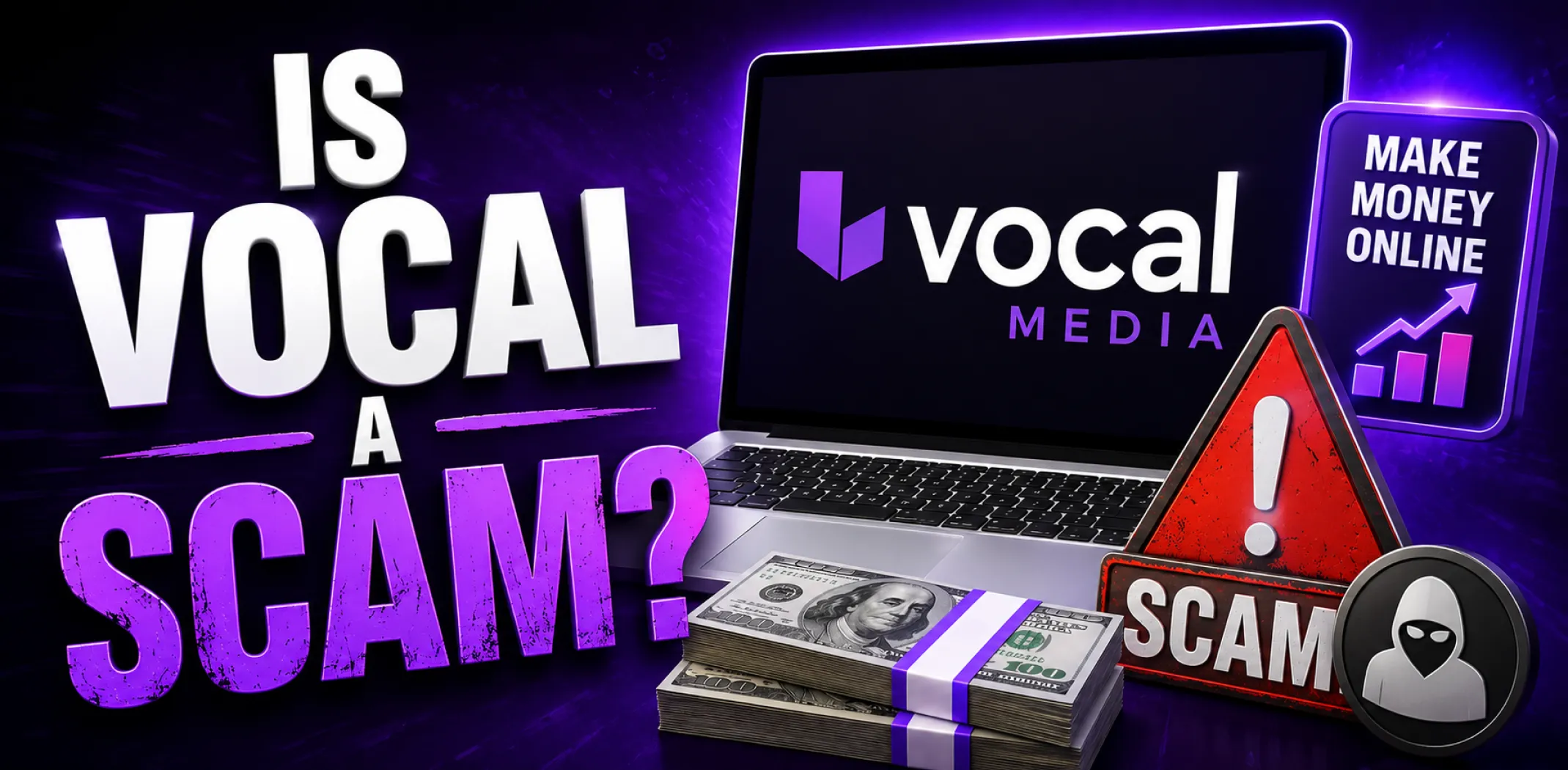 Featured image for an article answering the question "Is Vocal a scam?"