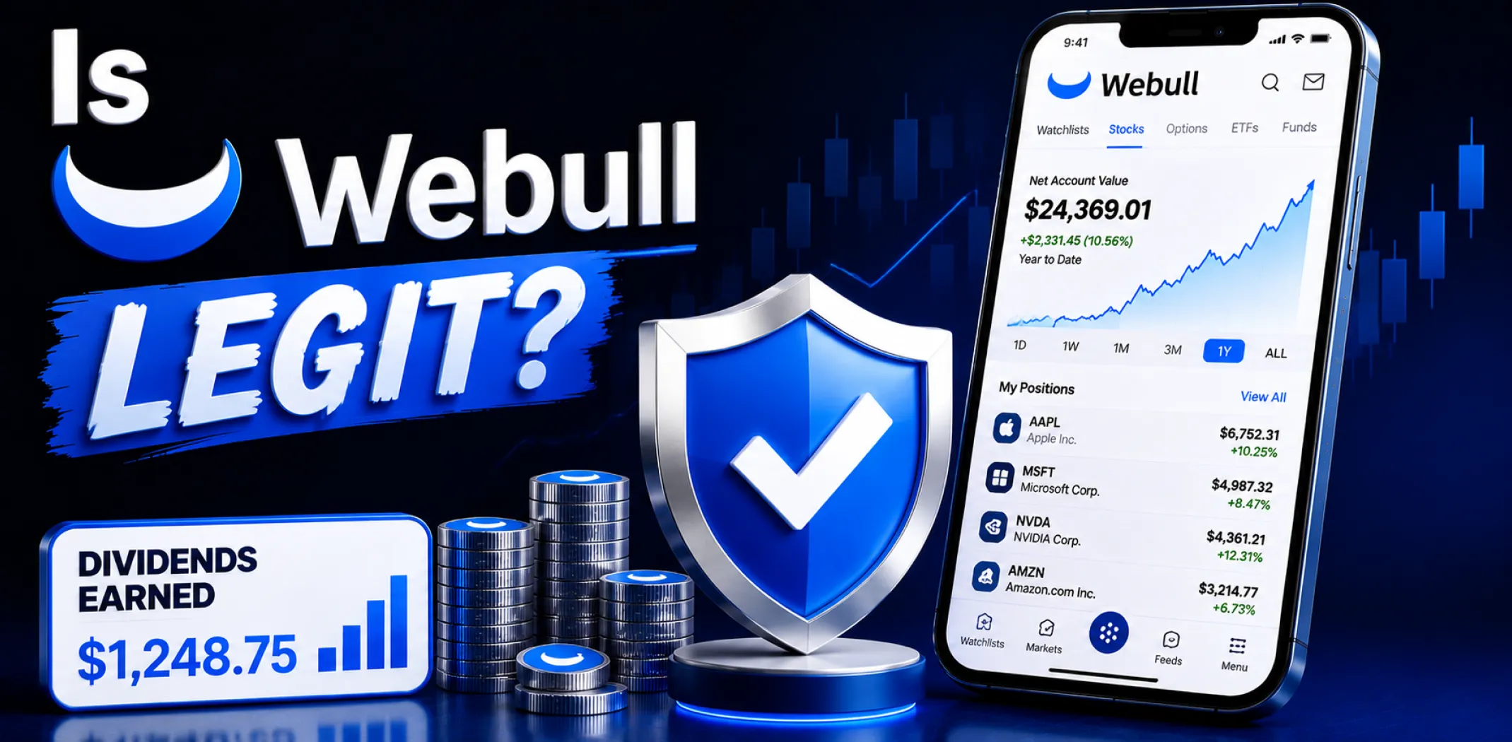 Featured image for an article answering the question "Is Webull legit?"