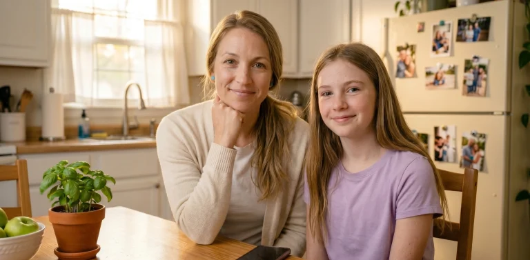 mother teaching teenager about money at kitchen table