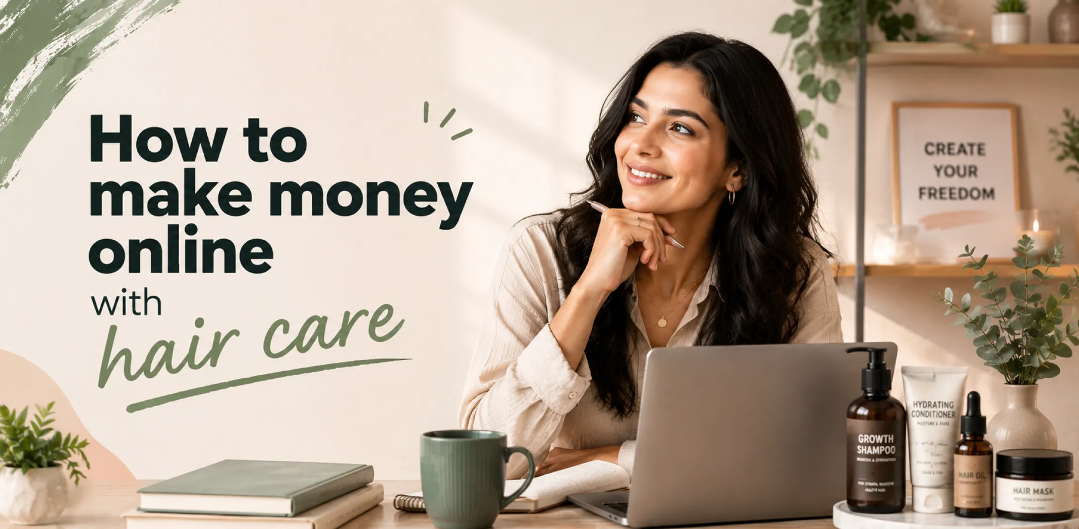 Featured image for an article about how to make money online with hair care