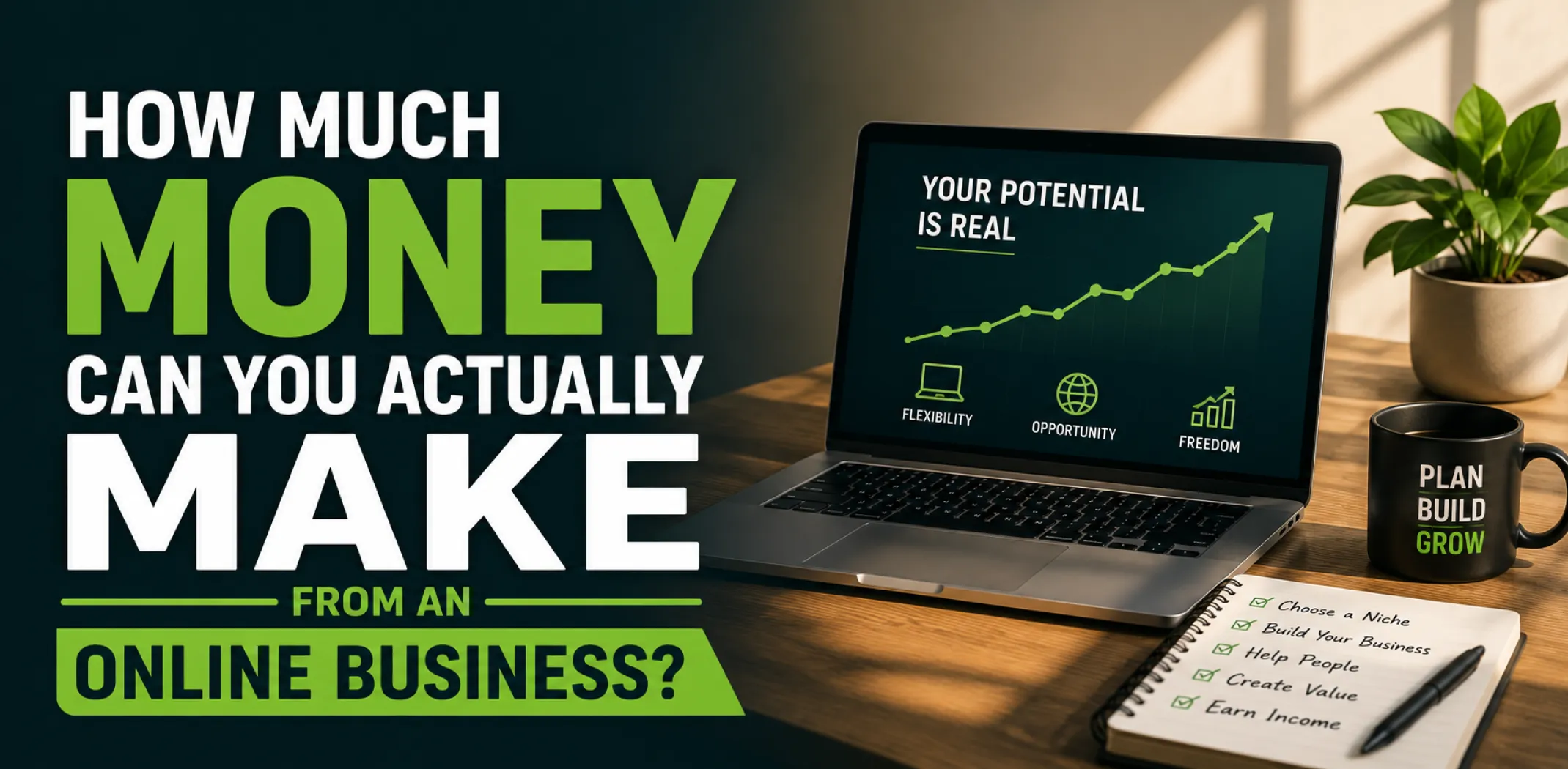 Featured image for an article answering the question "how much money can you make form an online business?"