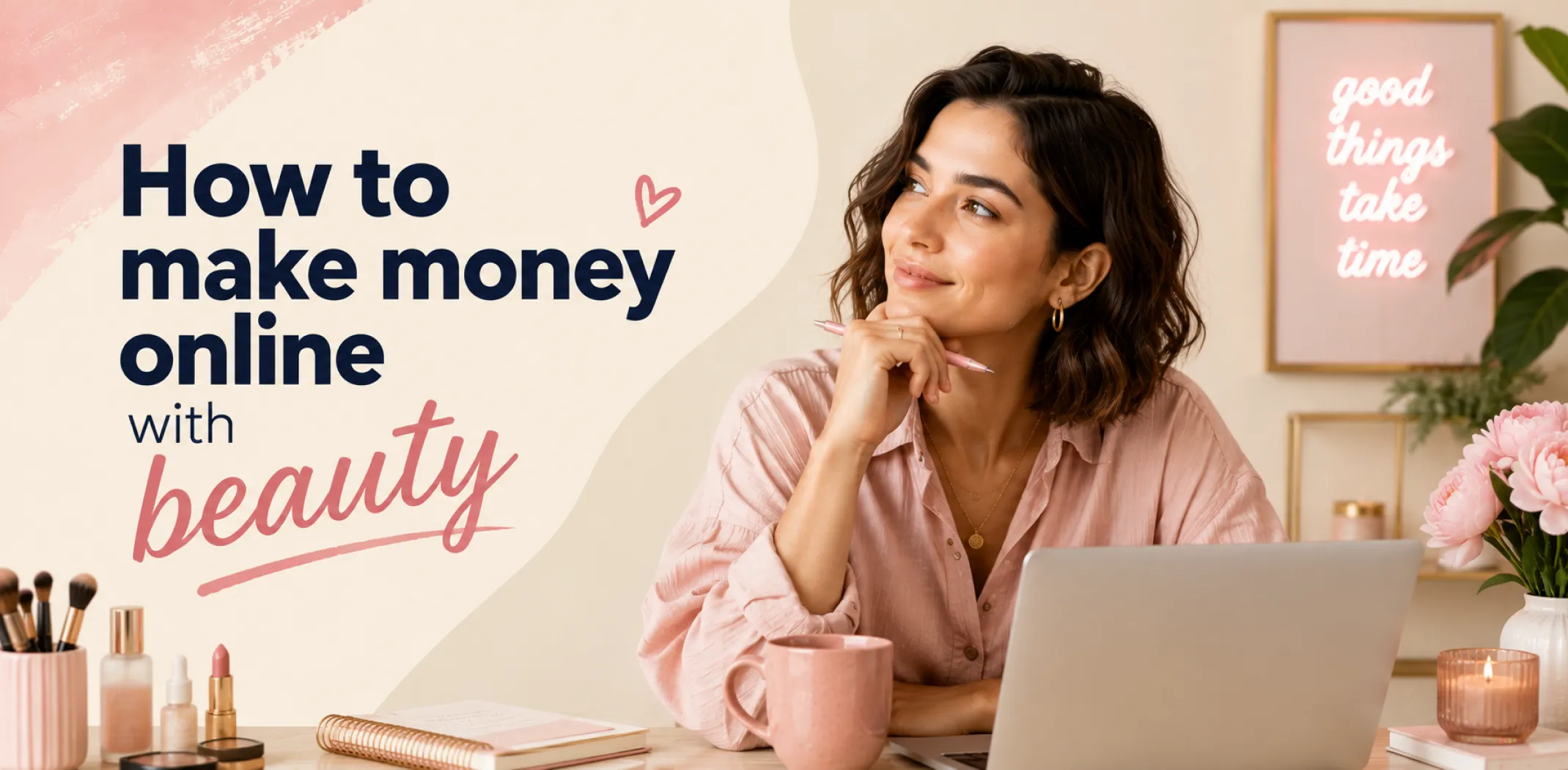 Featured image for an article about how to make money online with beauty products