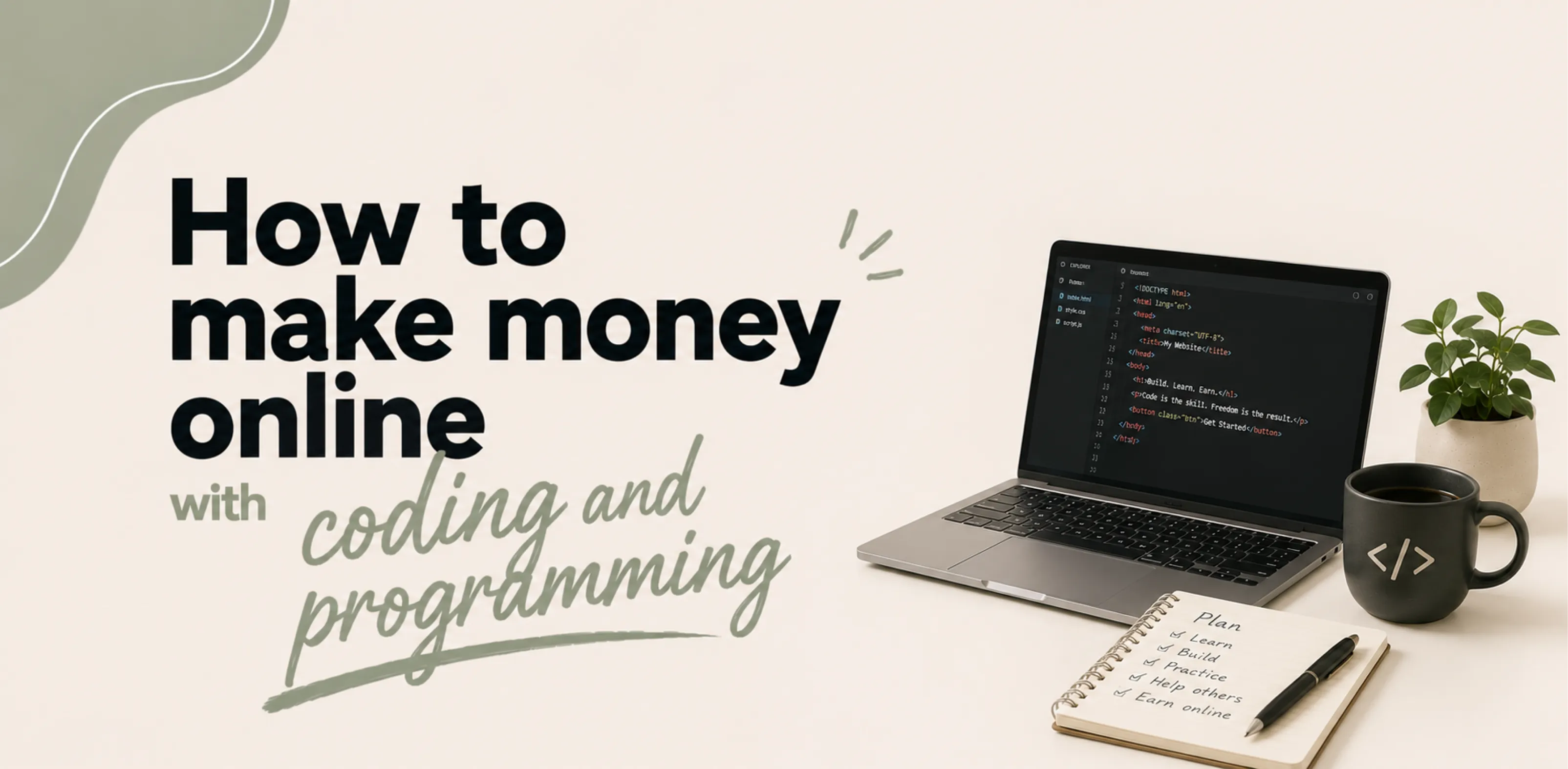 Featured image for an article about how to make money online with coding and programming