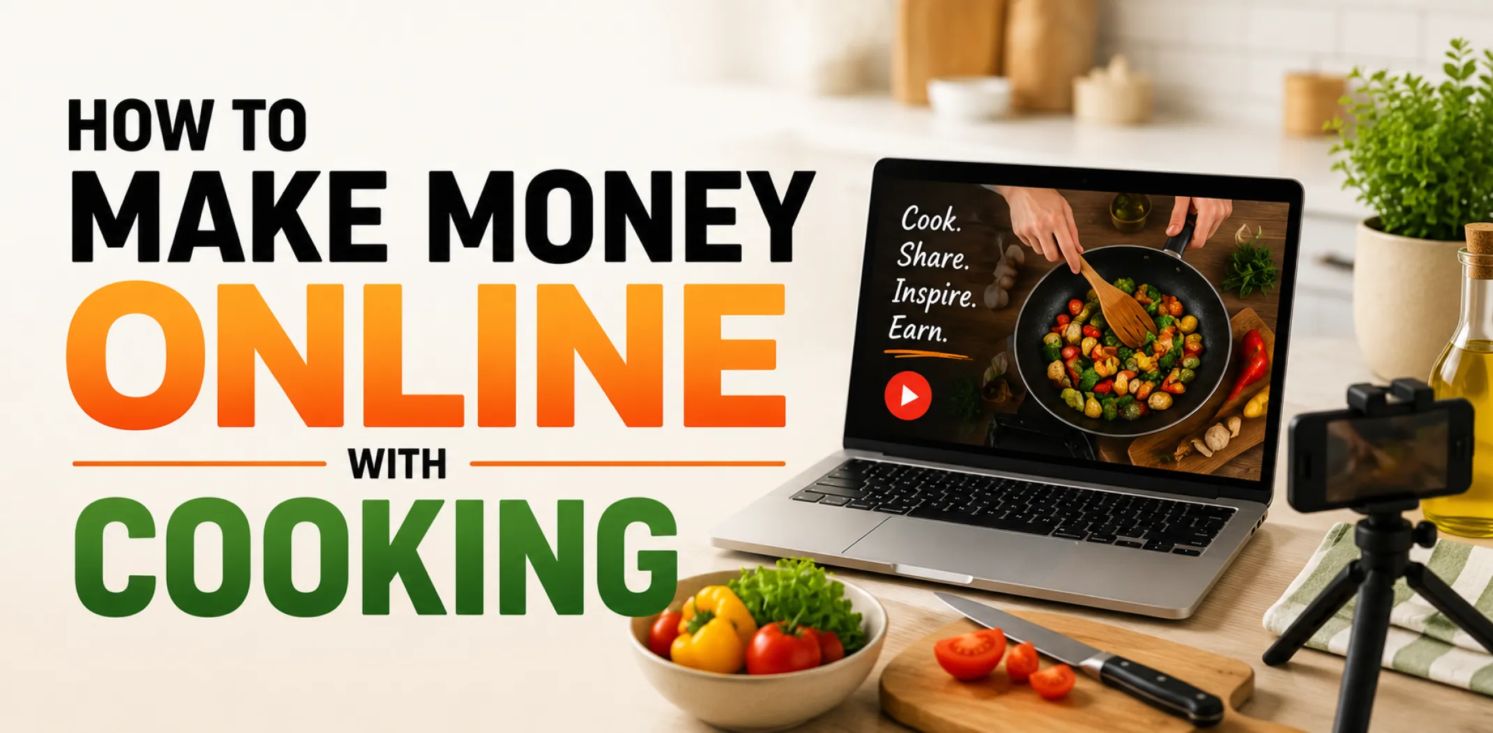 Featured image for an article about how to make money online with cooking