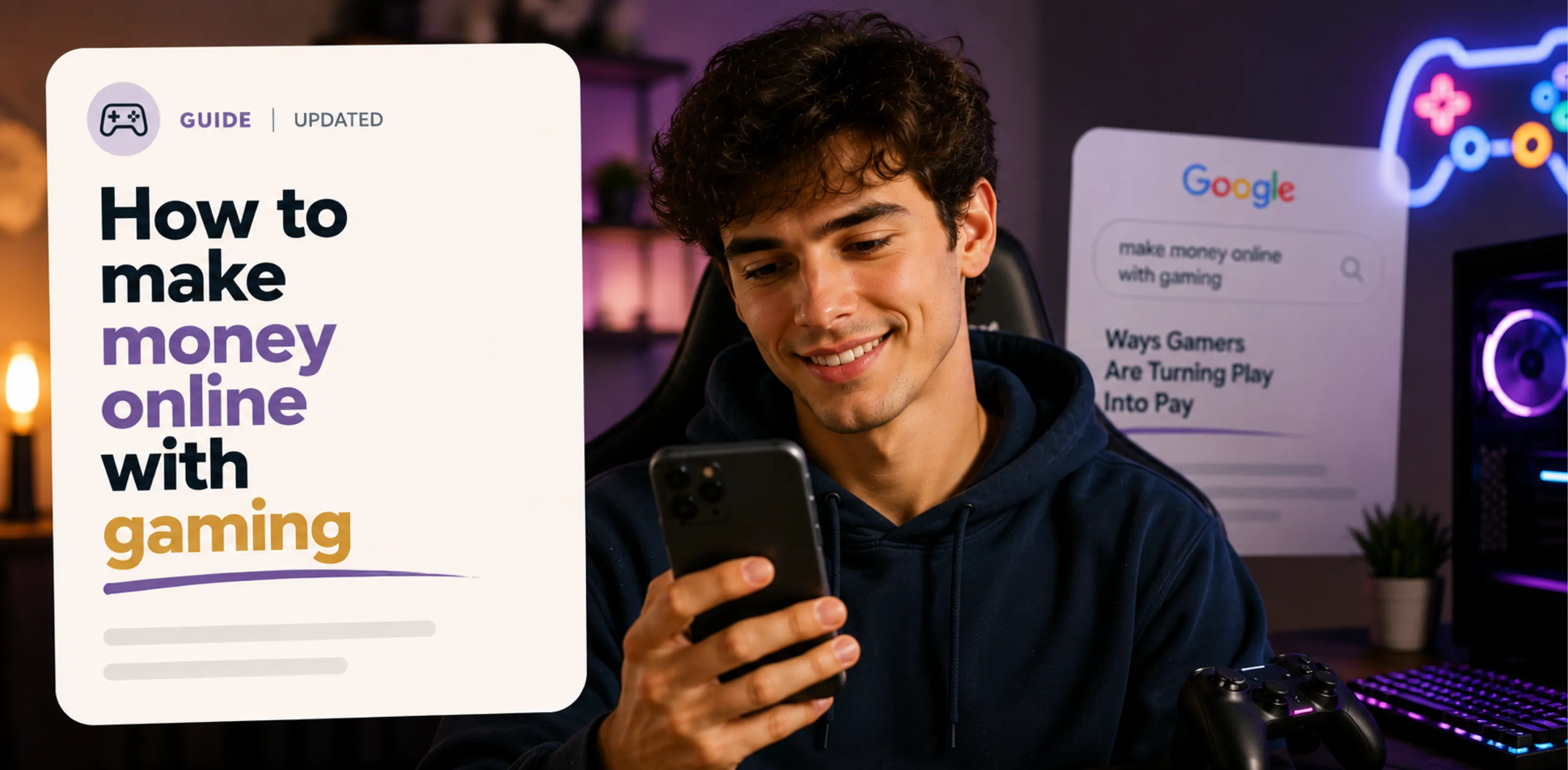 Featured image for an article about how to make money online with gaming