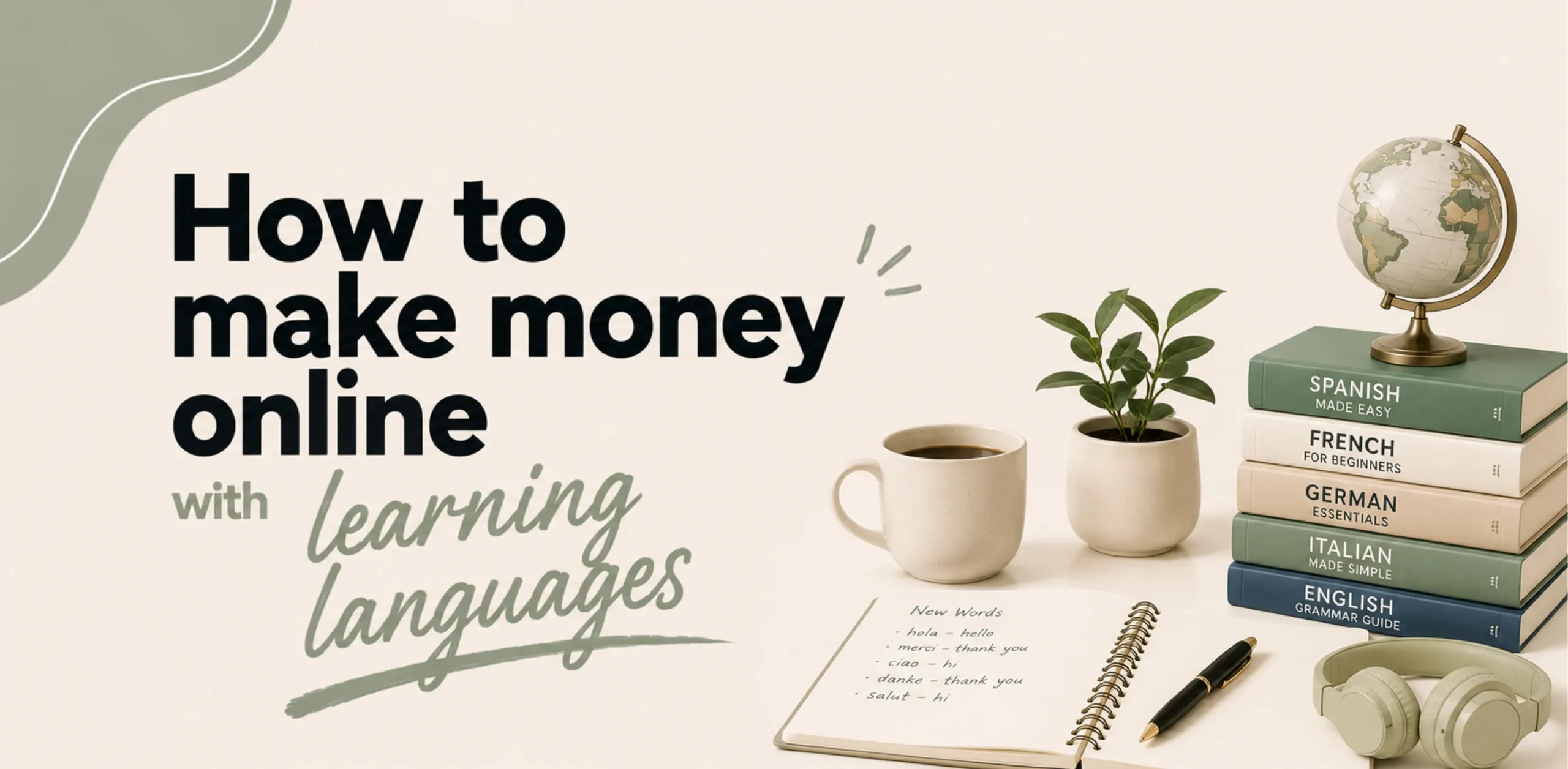 Featured image for an article about how to make money online with learning languages