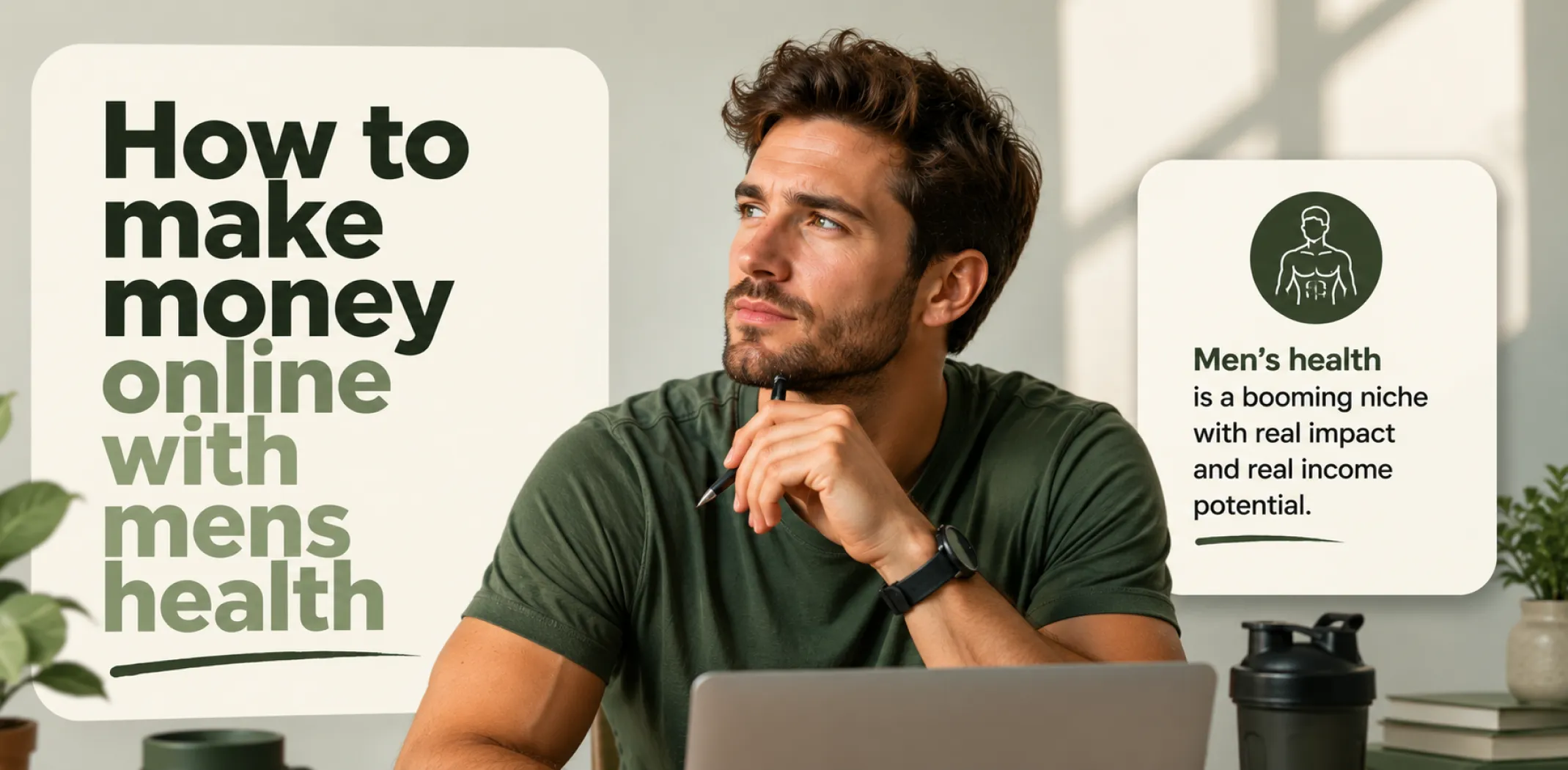 Featured image for an article about how to make money online with mens health