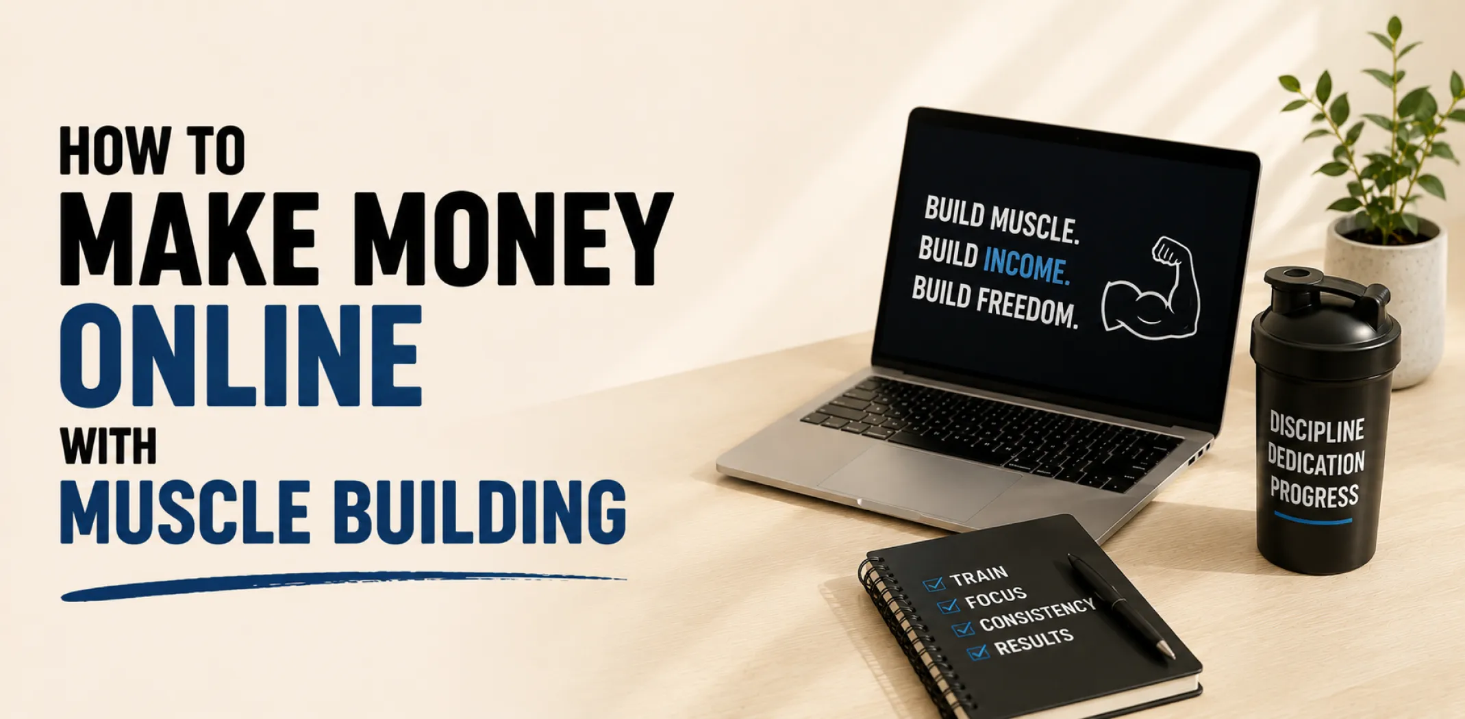 Featured image for an article about how to make money online with muscle building