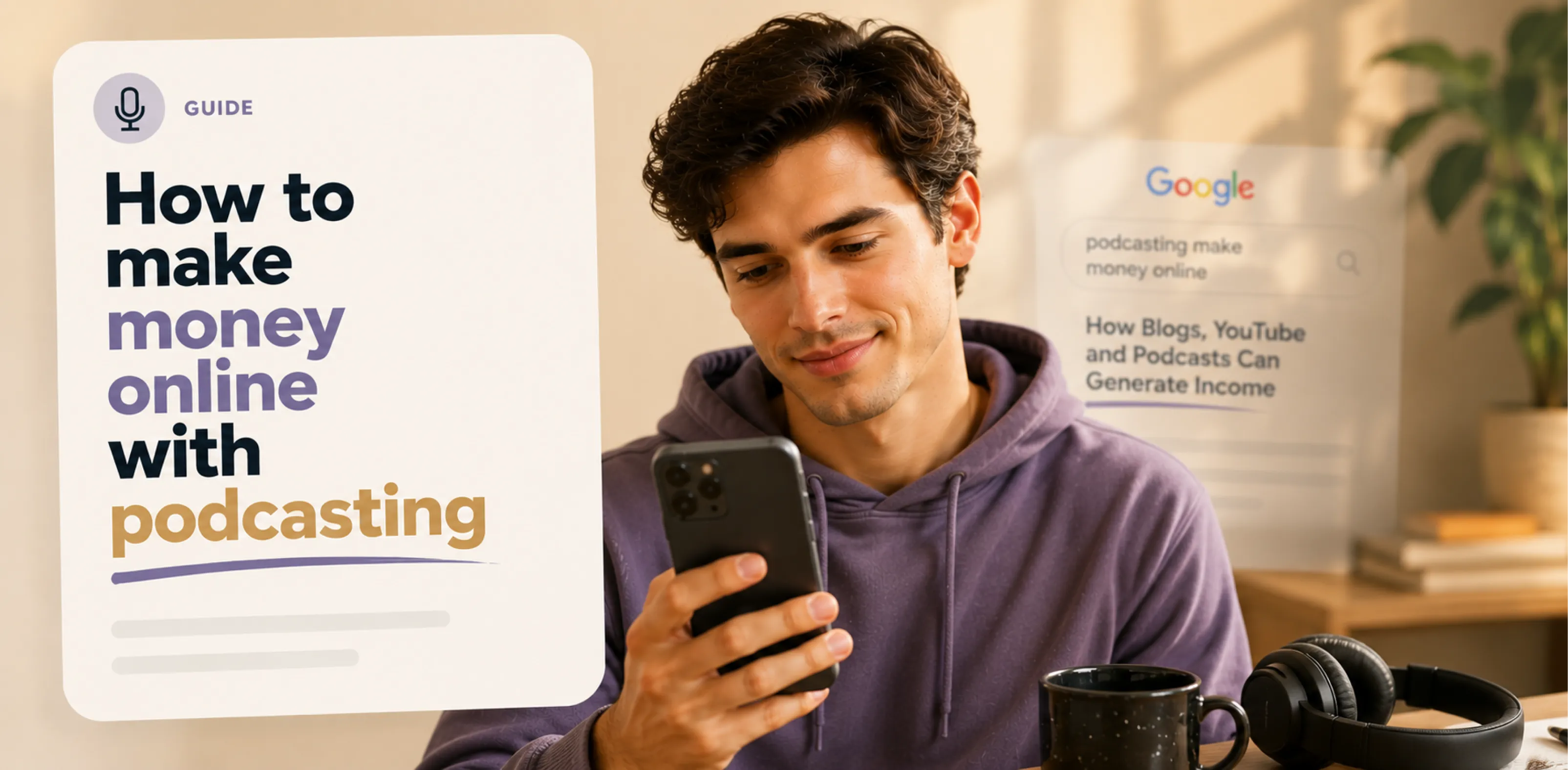 Featured image for an article about how to make money online with podcasting