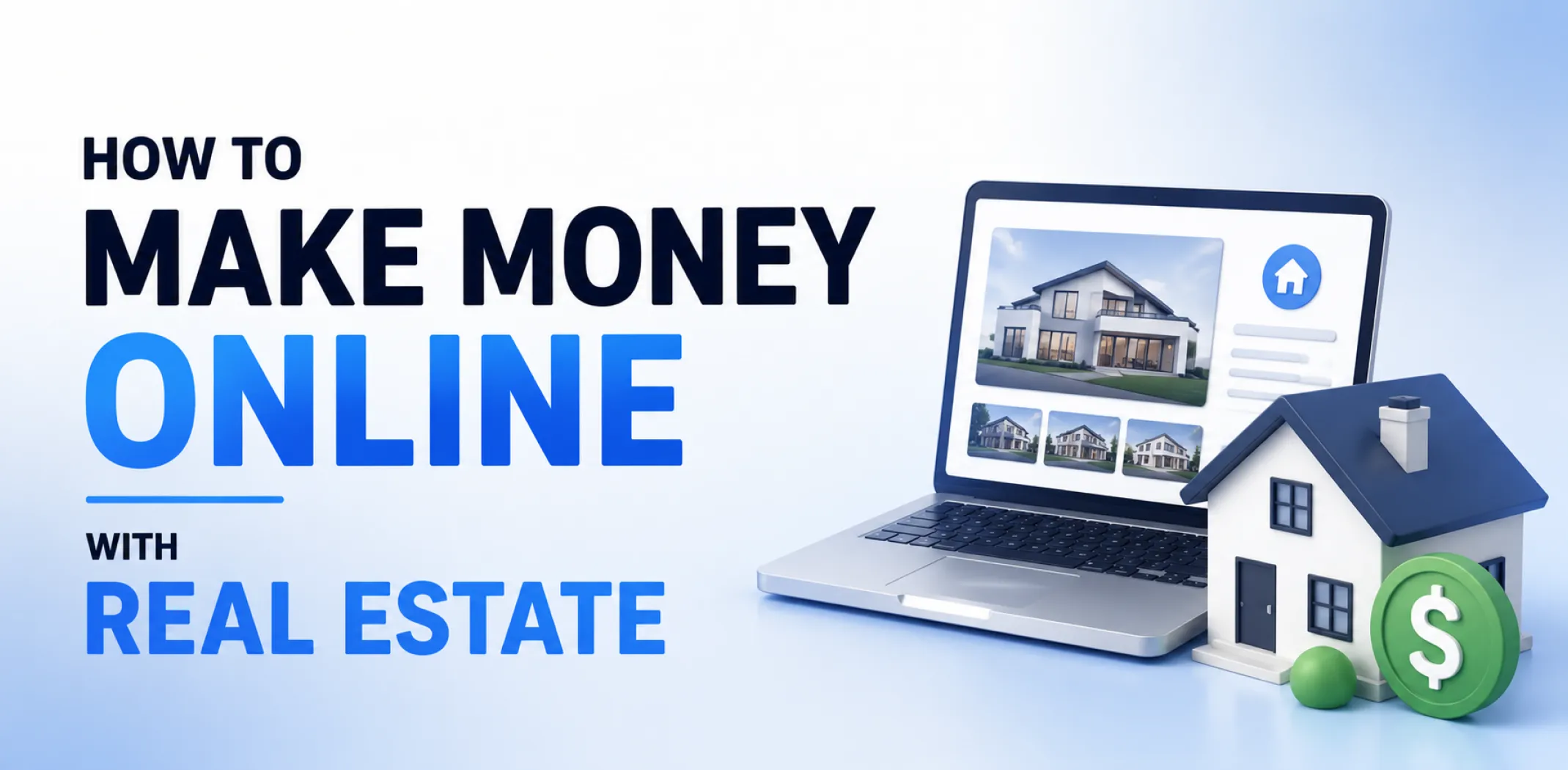 Featured image for an aricle about how to make money online with real estate