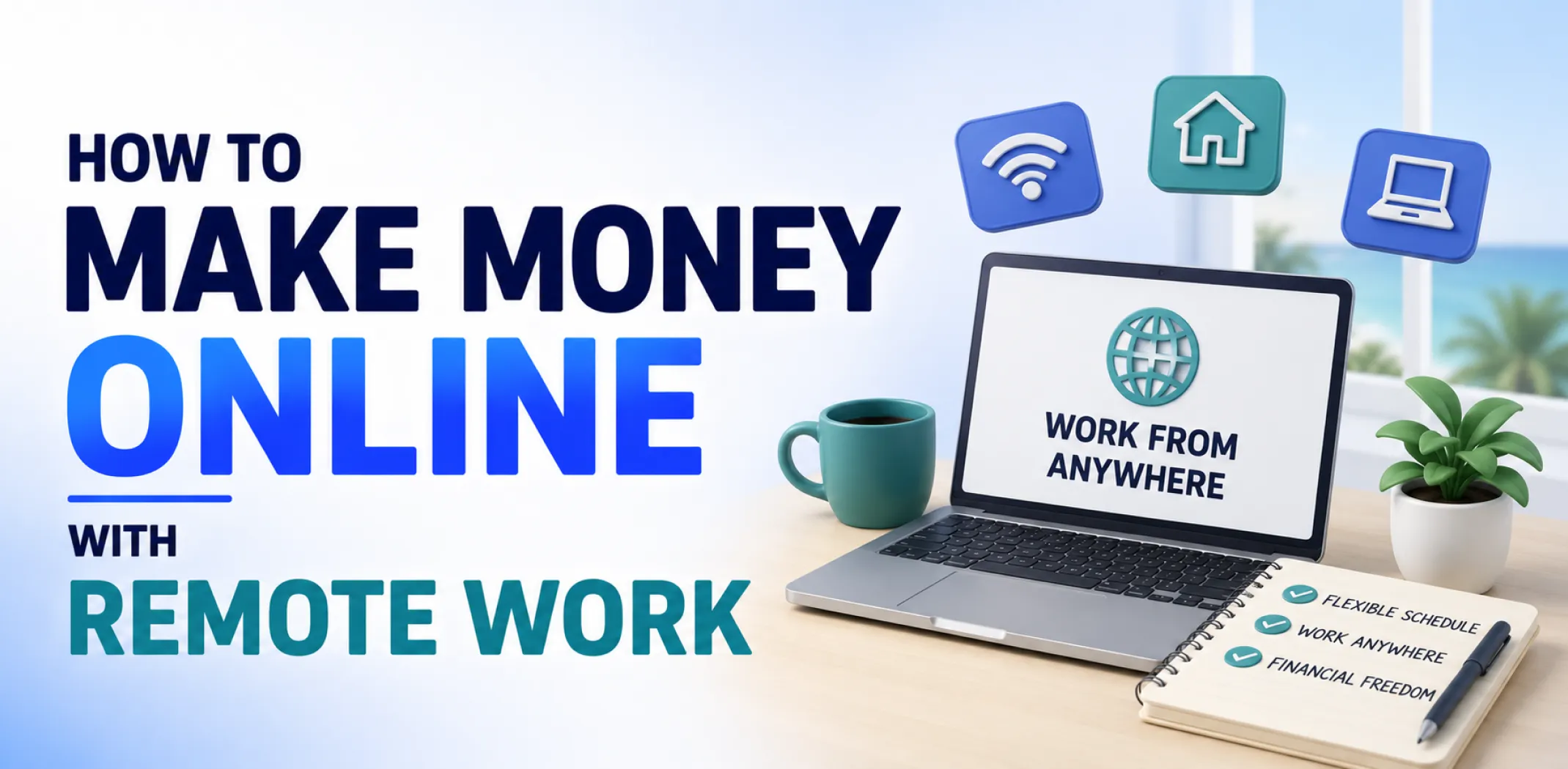 Featured image for an article about how to make money online with remote work