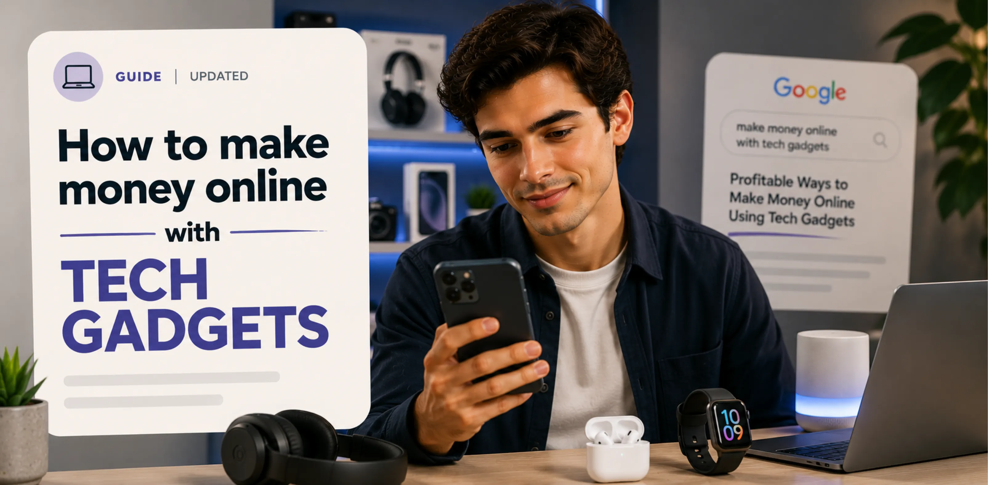 Featured image for an article about how to make money online with tech gadgets