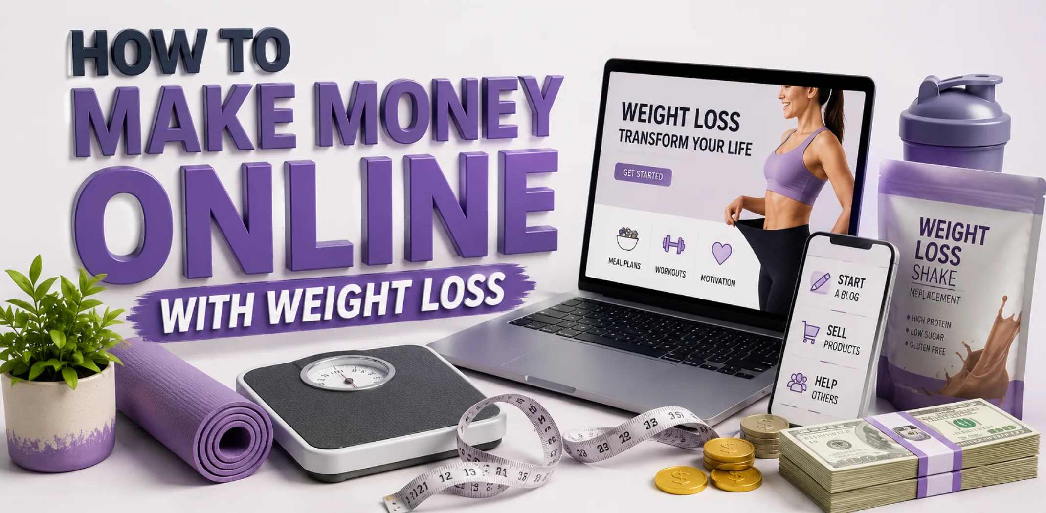 Featured image for an article about how to make money online with weight loss