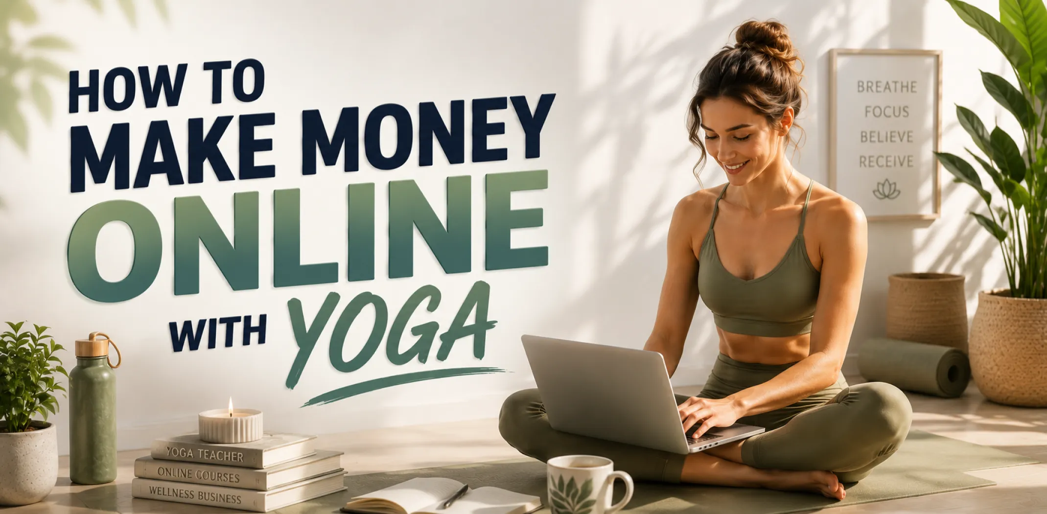 Featured image for an article about how to make money online with yoga