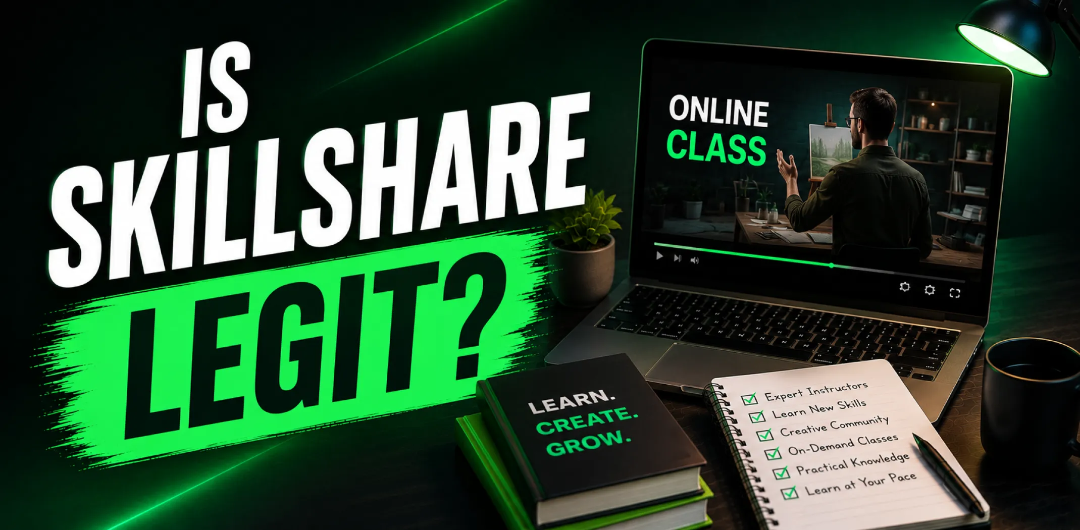 Featured image for an article answering the question "is Skillshare legit?"