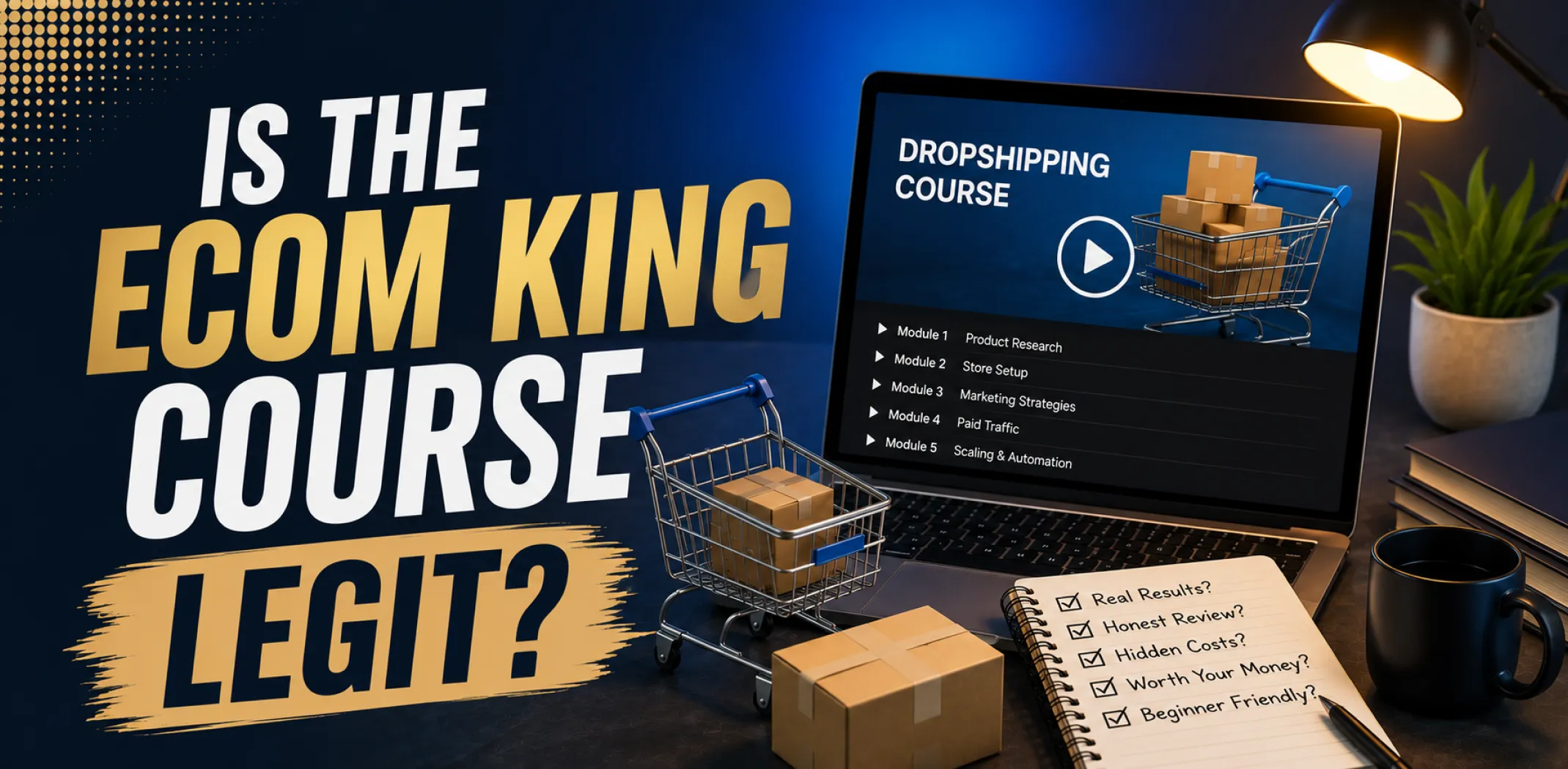 Featured image for an article answering the question "is the eCom King course legit?"