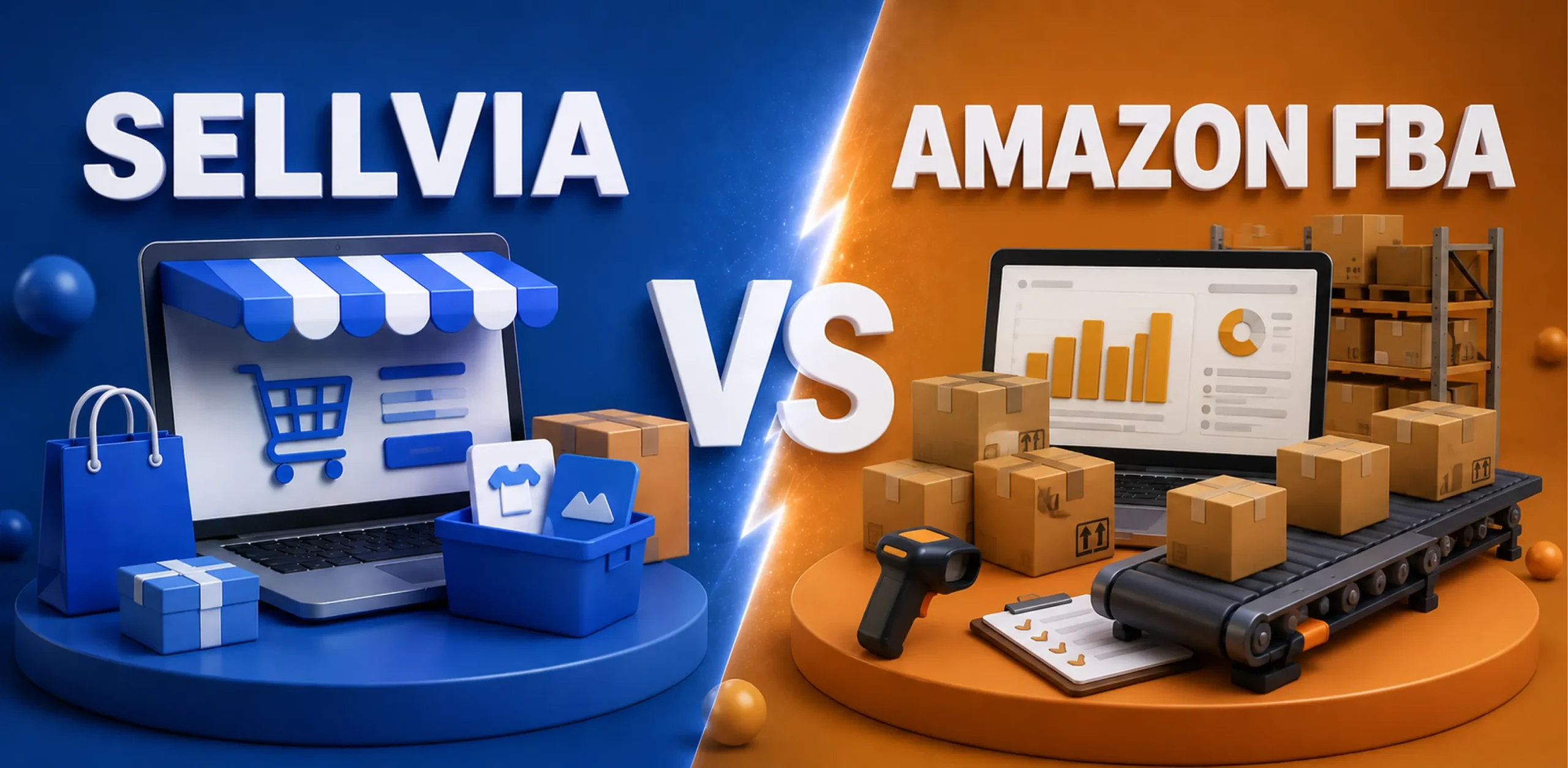 Featured image for a competitive breakdown of Sellvia vs Amazon FBA