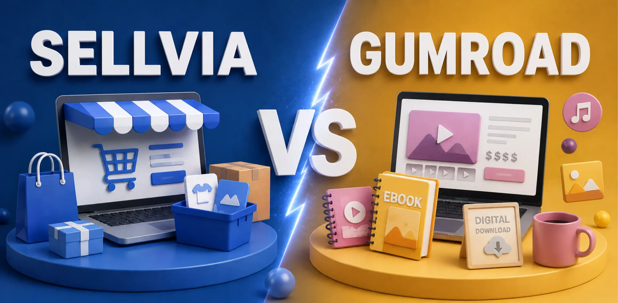 Featured image for a competitive breakdown of Sellvia vs Gumroad
