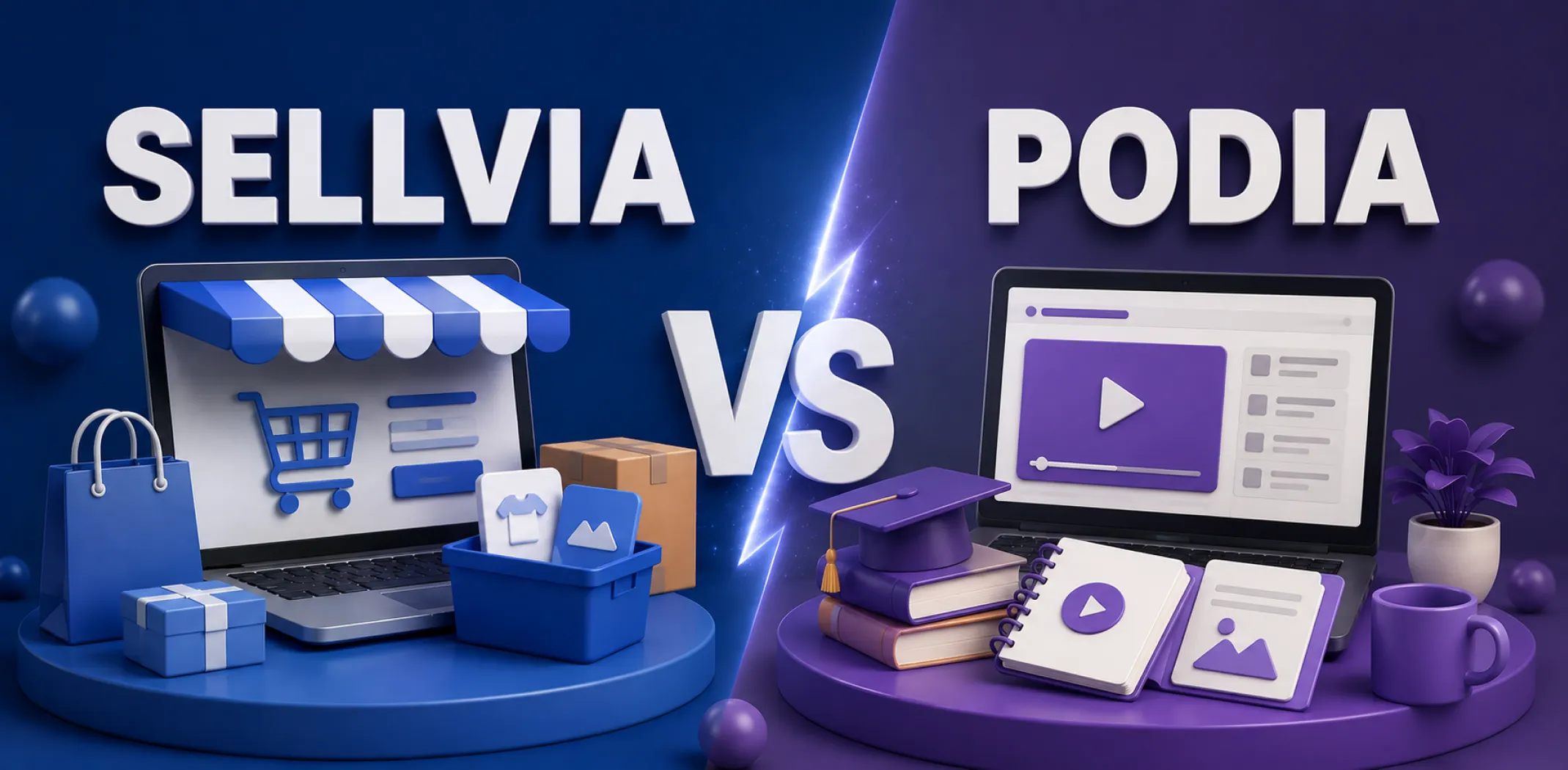 Featured image for an article comparing Sellvia vs Podia