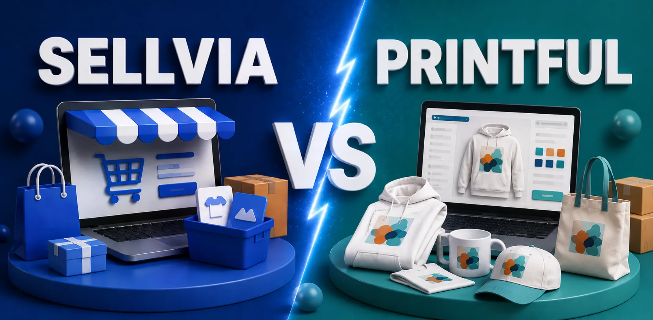 Featured image for a competitive breakdown of Sellvia vs Printful