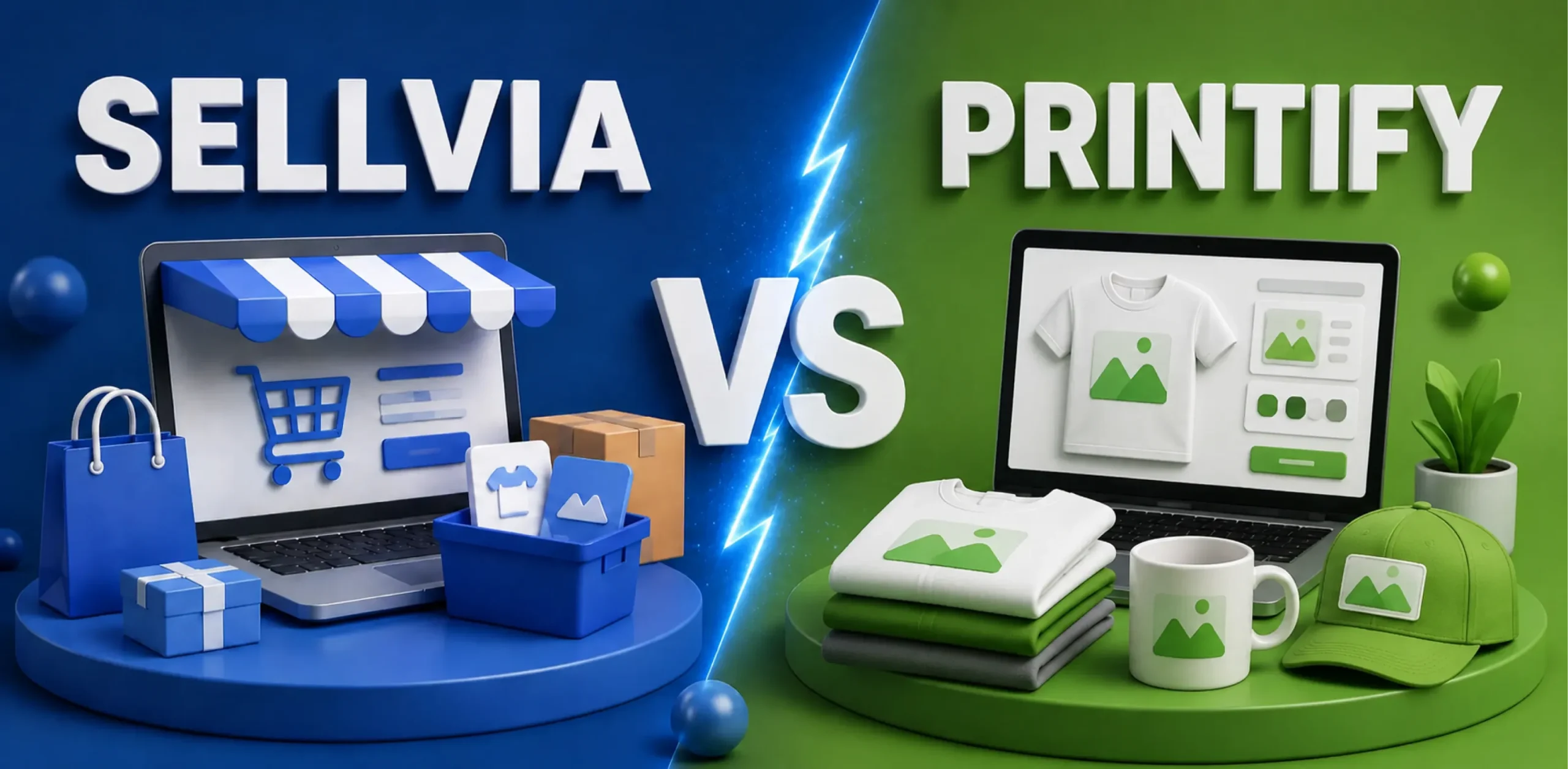Featured image for a competitive breakdown of Sellvia vs Printify