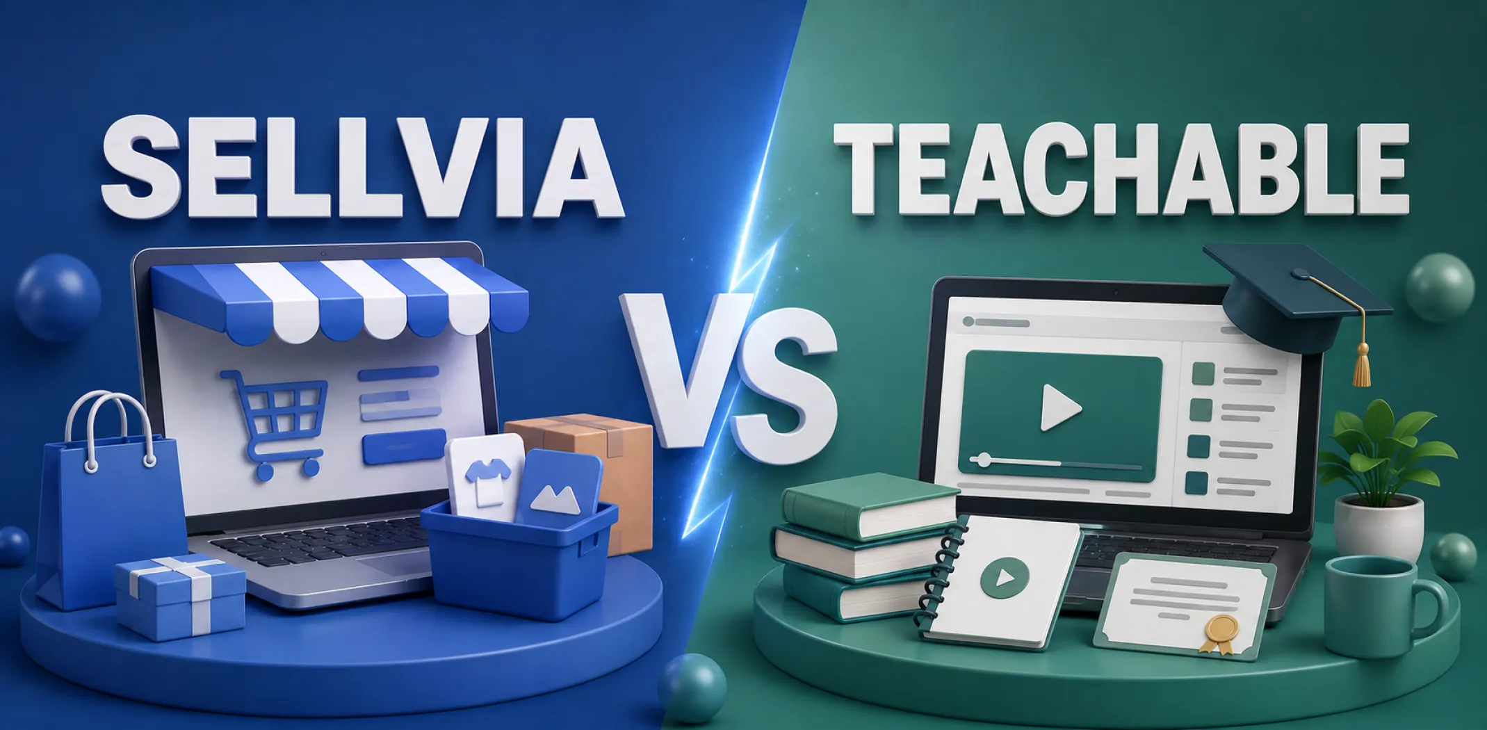 Featured image for an article comparing Sellvia vs Teachable