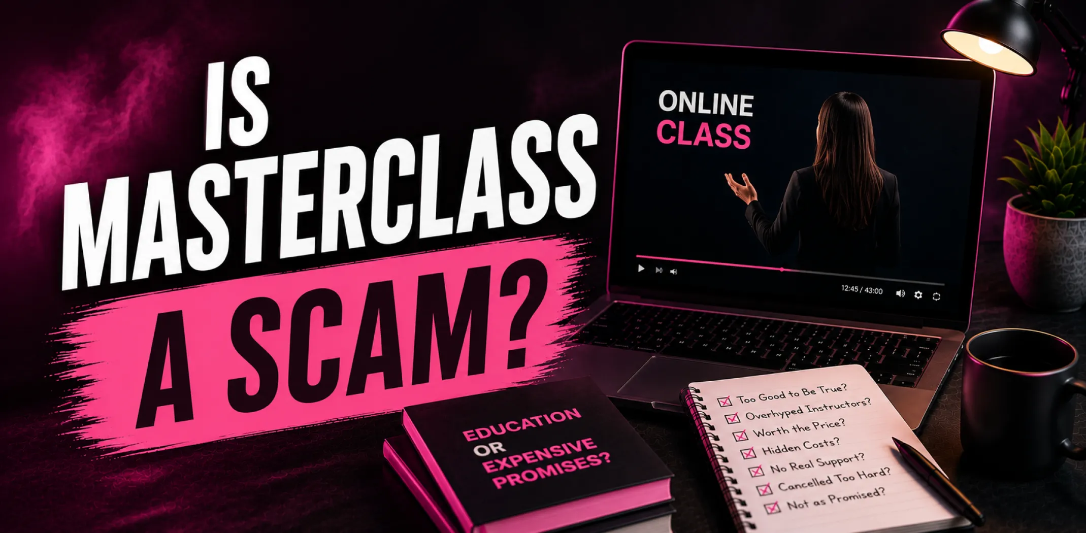 Featured image for an article answering the question "is MasterClass a scam?"