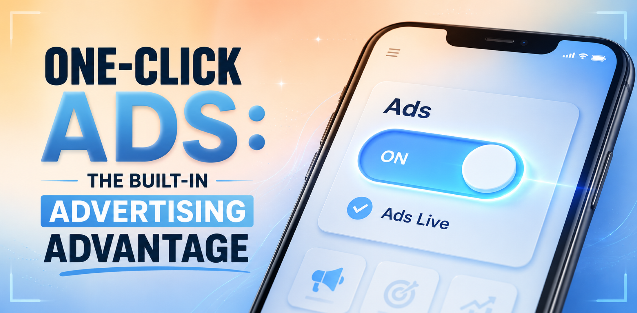 Smartphone screen showing a toggle switch turned on, representing AliDropship's one-click ads for online business.