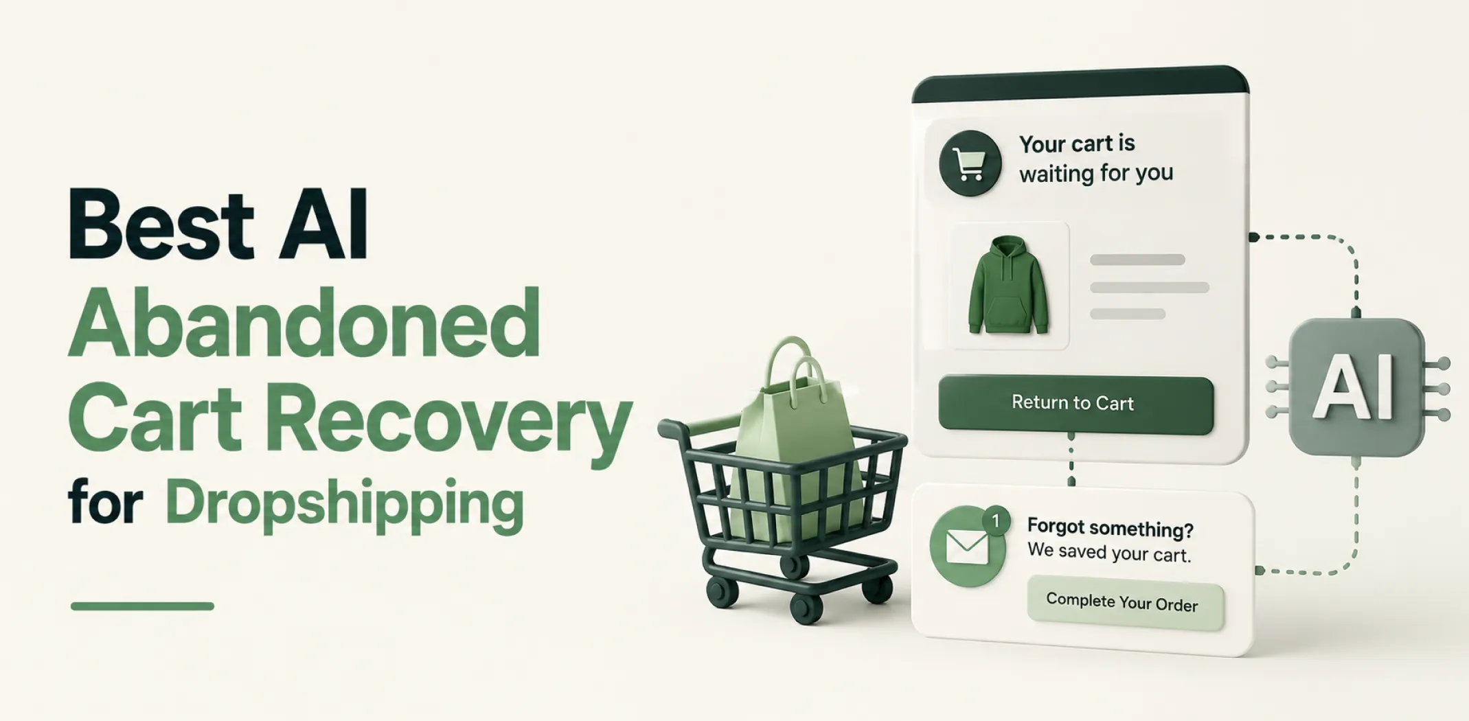 Featured image for an article about the best AI abondoned cart recovery tools for dropshipping