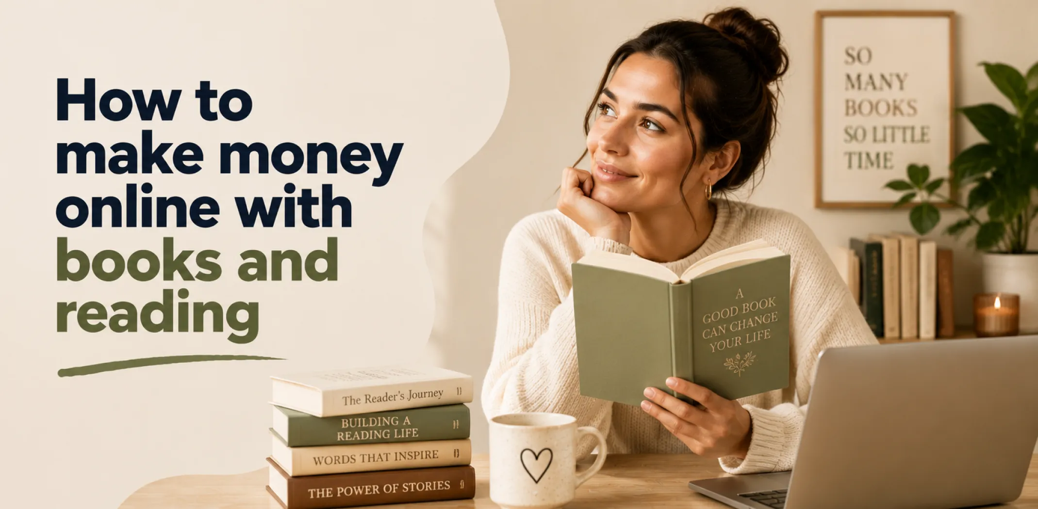 Featured image for an article about how to make money online with books and reading