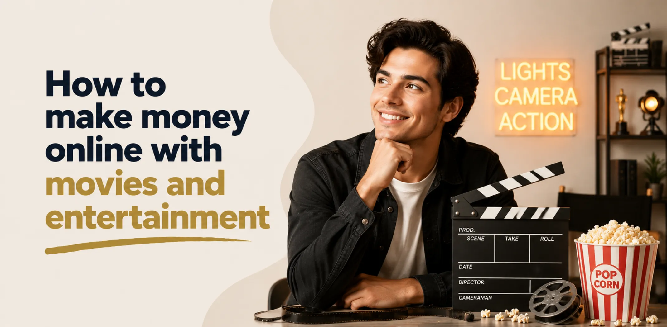 Featured image for an article about how to make money online with movies and entertainment