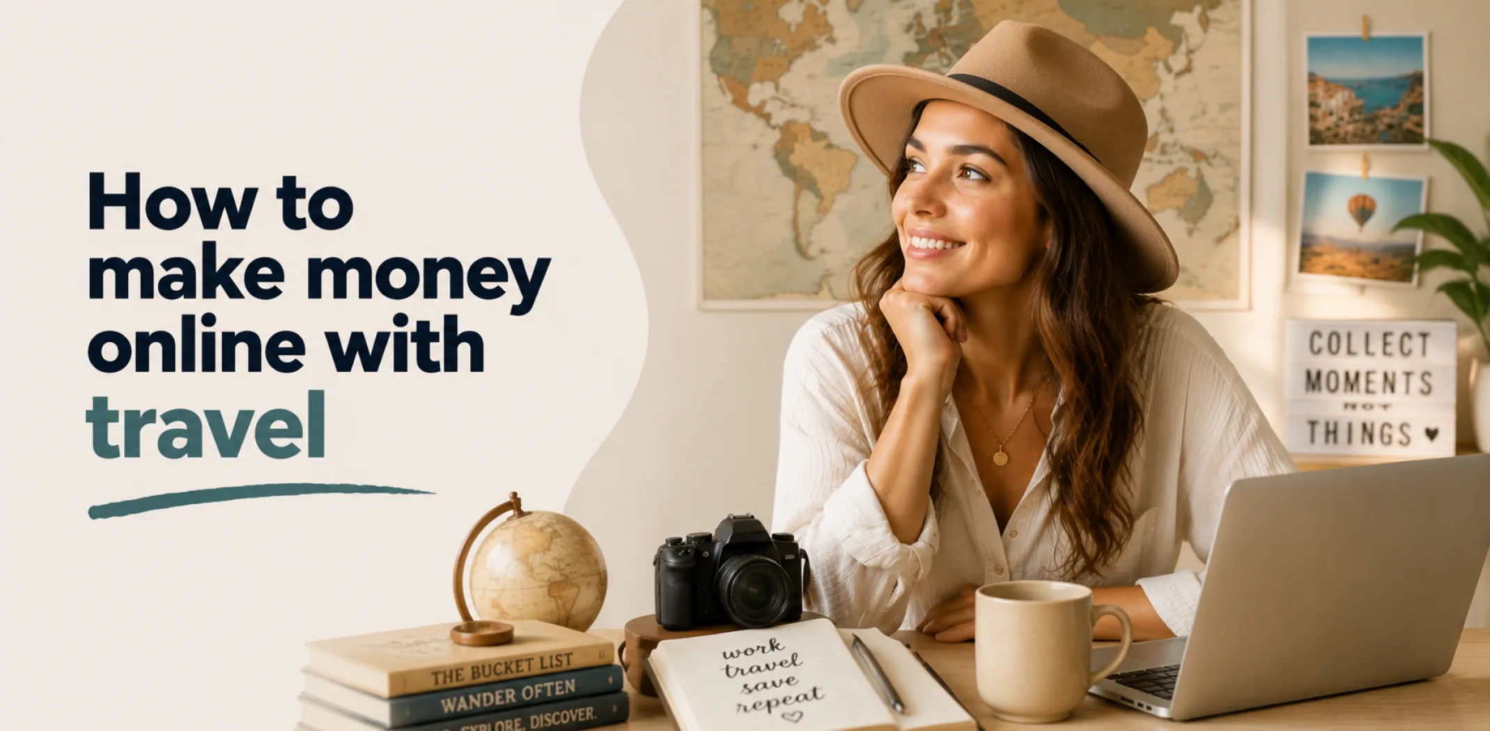 Featured image for an article about how to make money online with travel