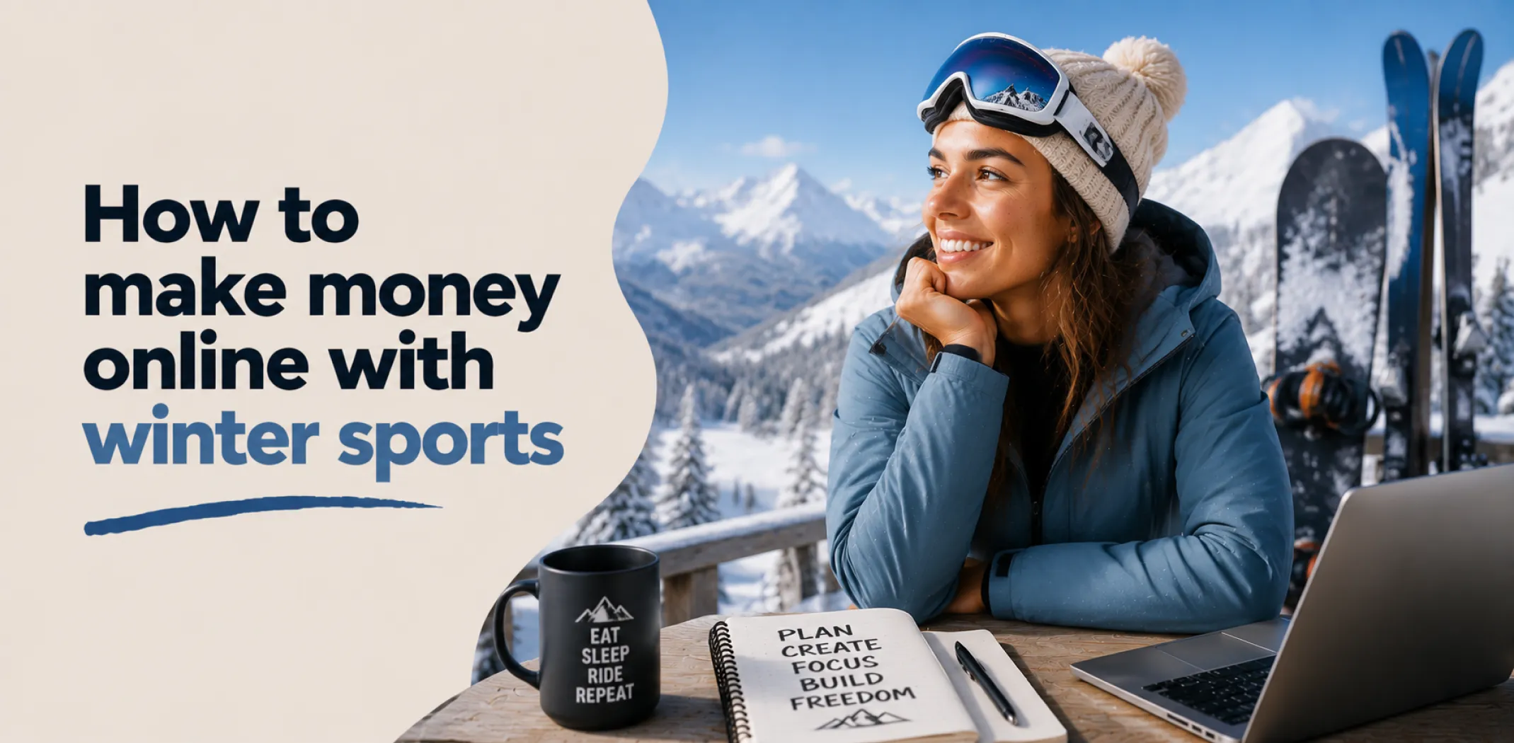 Featured image for an article about how to make money online with winter sports