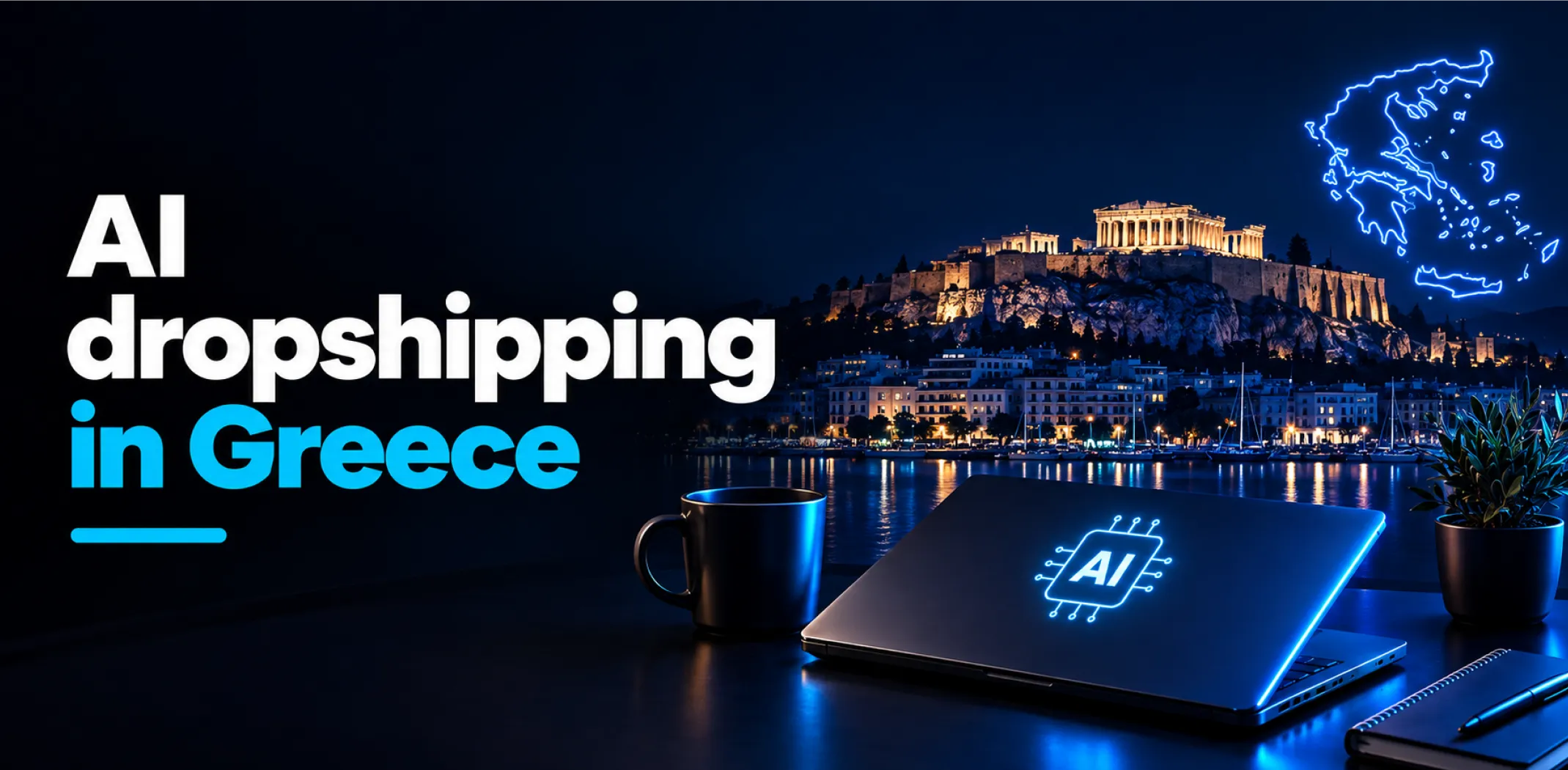 Featured image for an article about AI dropshipping in Greece